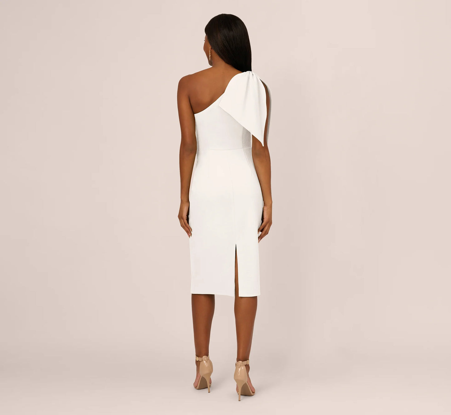One Shoulder Midi Dress With Bow Accent In Ivory