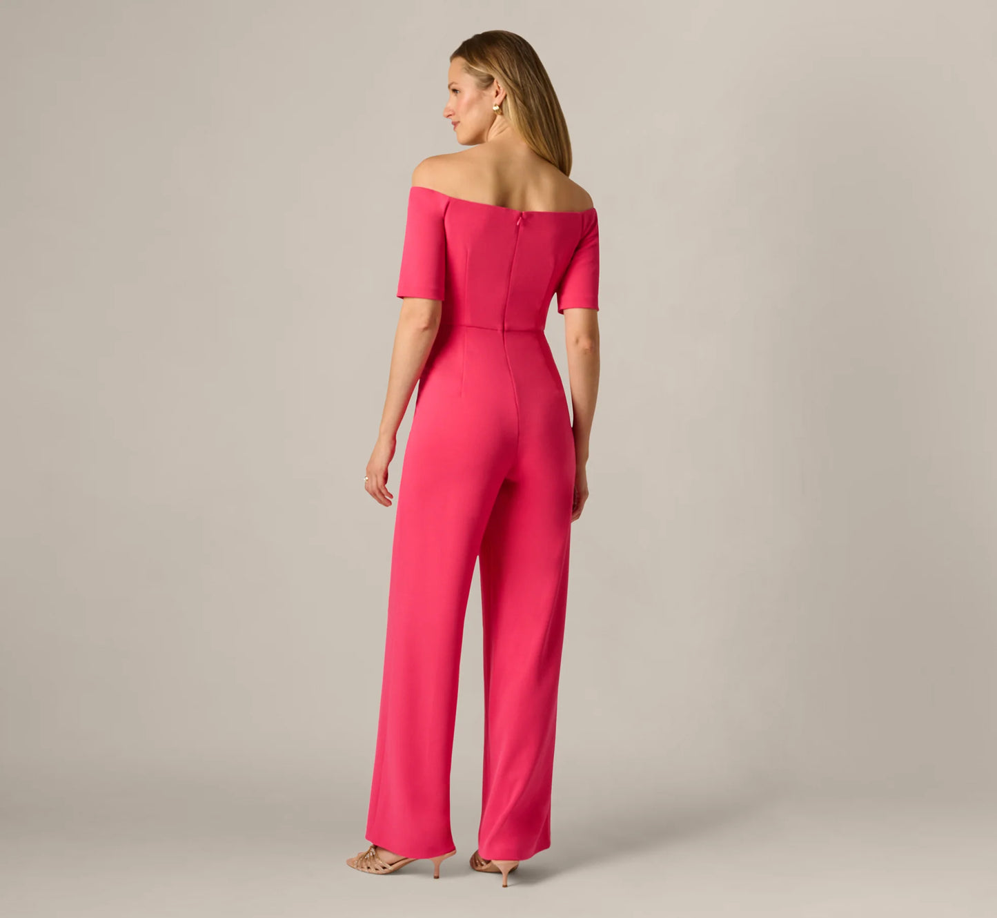 Off Shoulder Tie Front Stretch Jumpsuit In Camellia