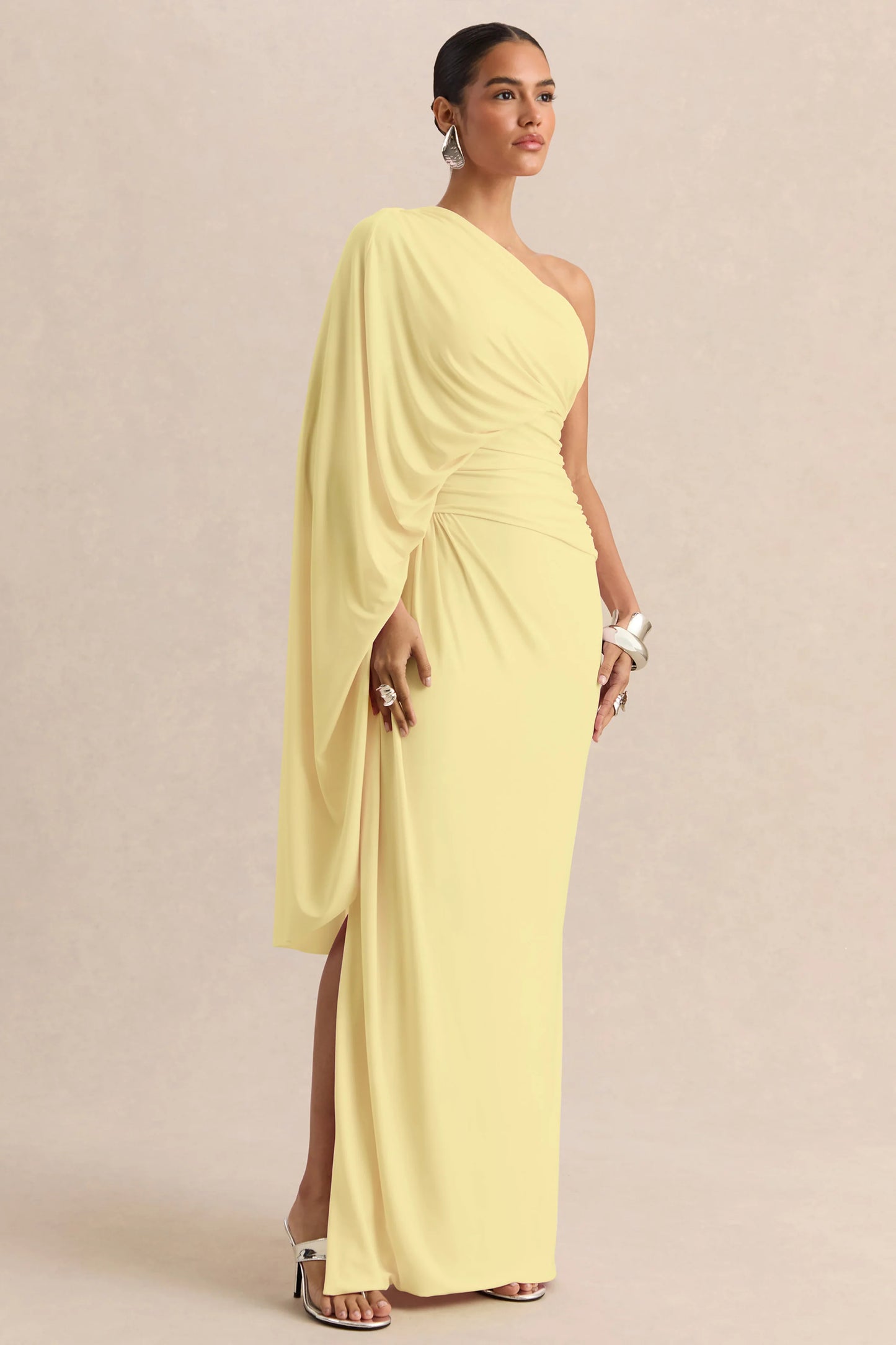 Sabella Lemon Asymmetric-Neck Maxi Dress