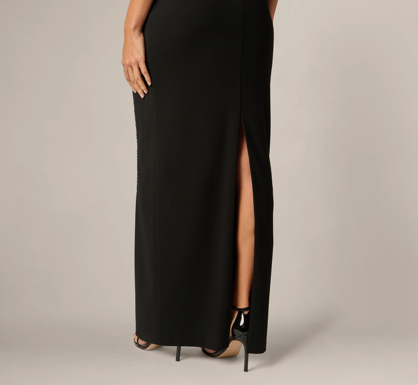 Strapless Beaded Placement Floral Gown In Black Multi