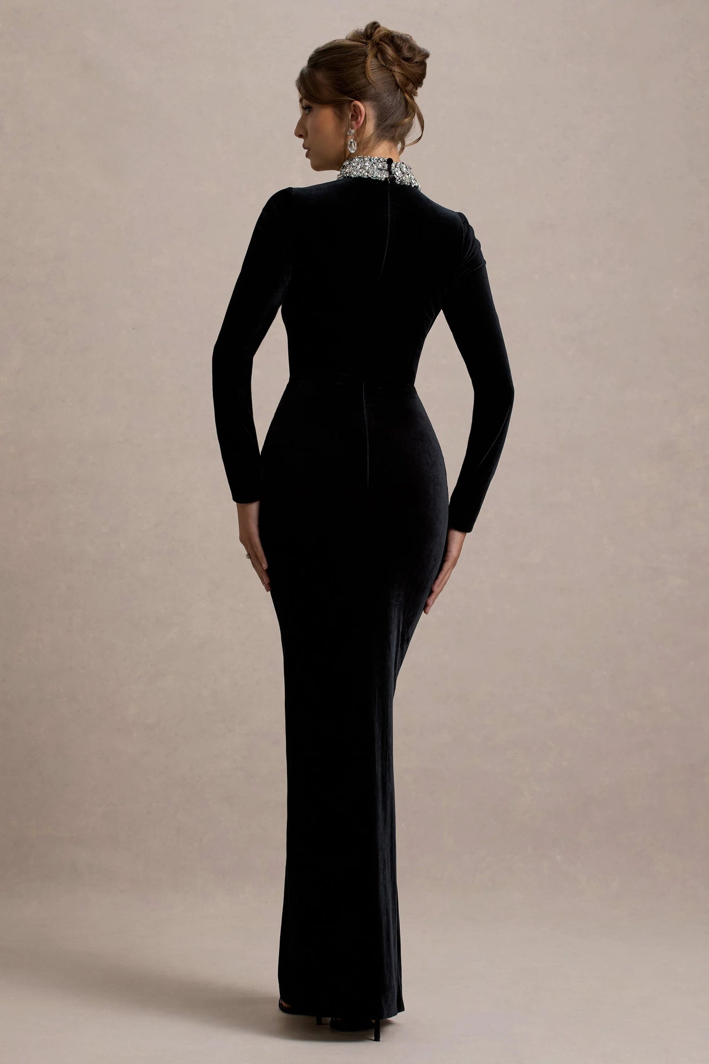Love Lost Black Velvet Embellished Twist Maxi Dress