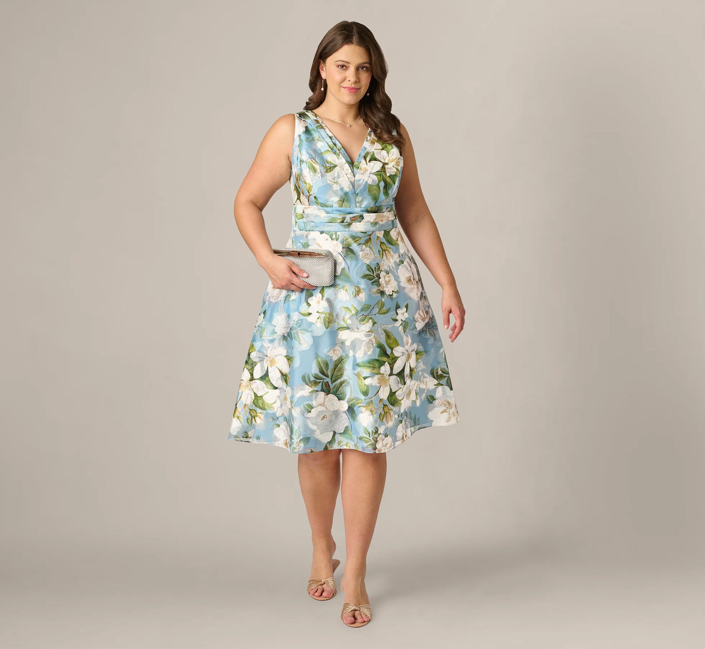 Plus Size Magnolia Floral Jacquard A Line Midi Dress In Blue Multi