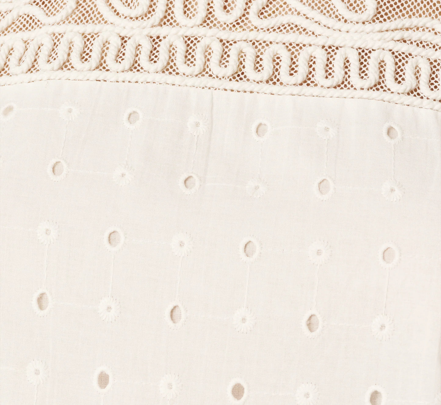 Short Sleeve Drop Waist Cotton Eyelet Shift Dress In Ivory
