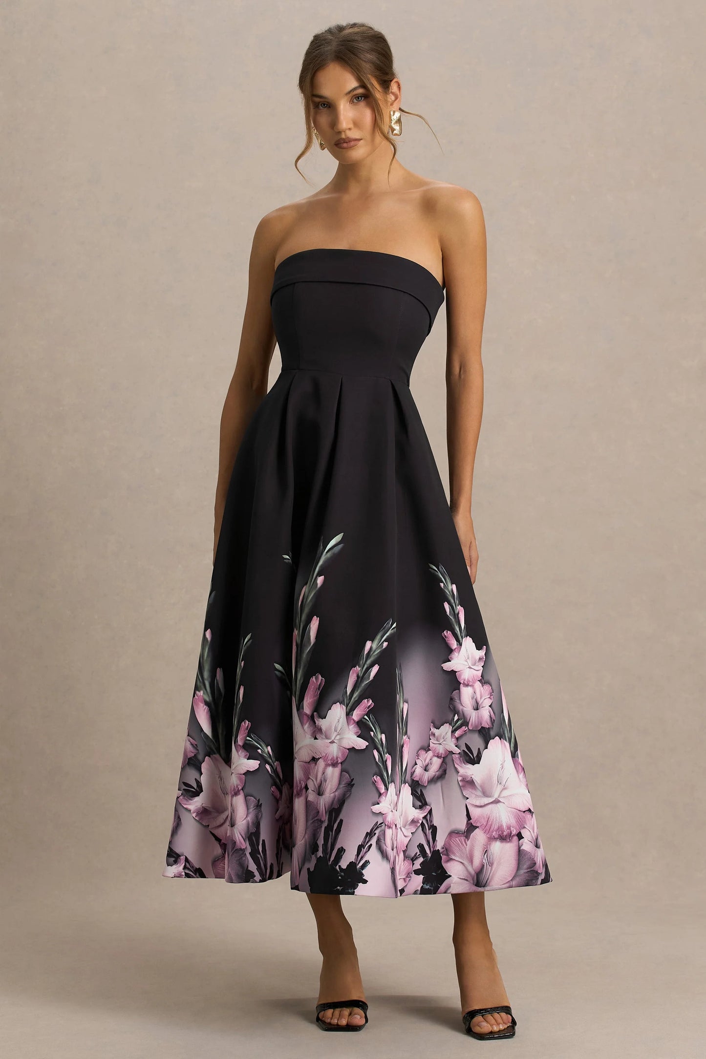 Annalise Pink Border Print Bandeau Midi Dress