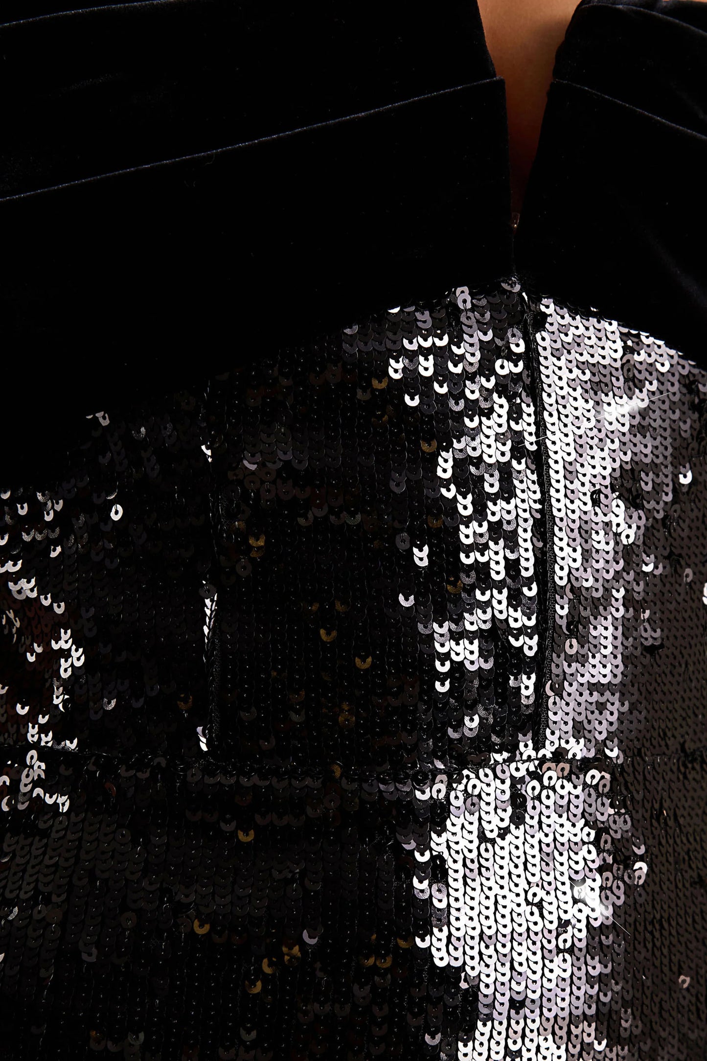 Bex Black Sequin And Velvet Bardot-Neck Maxi Dress