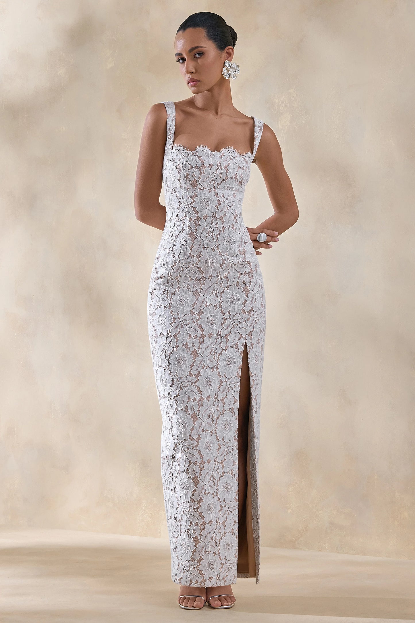 Zarisse White Lace Square-Neck Maxi Dress