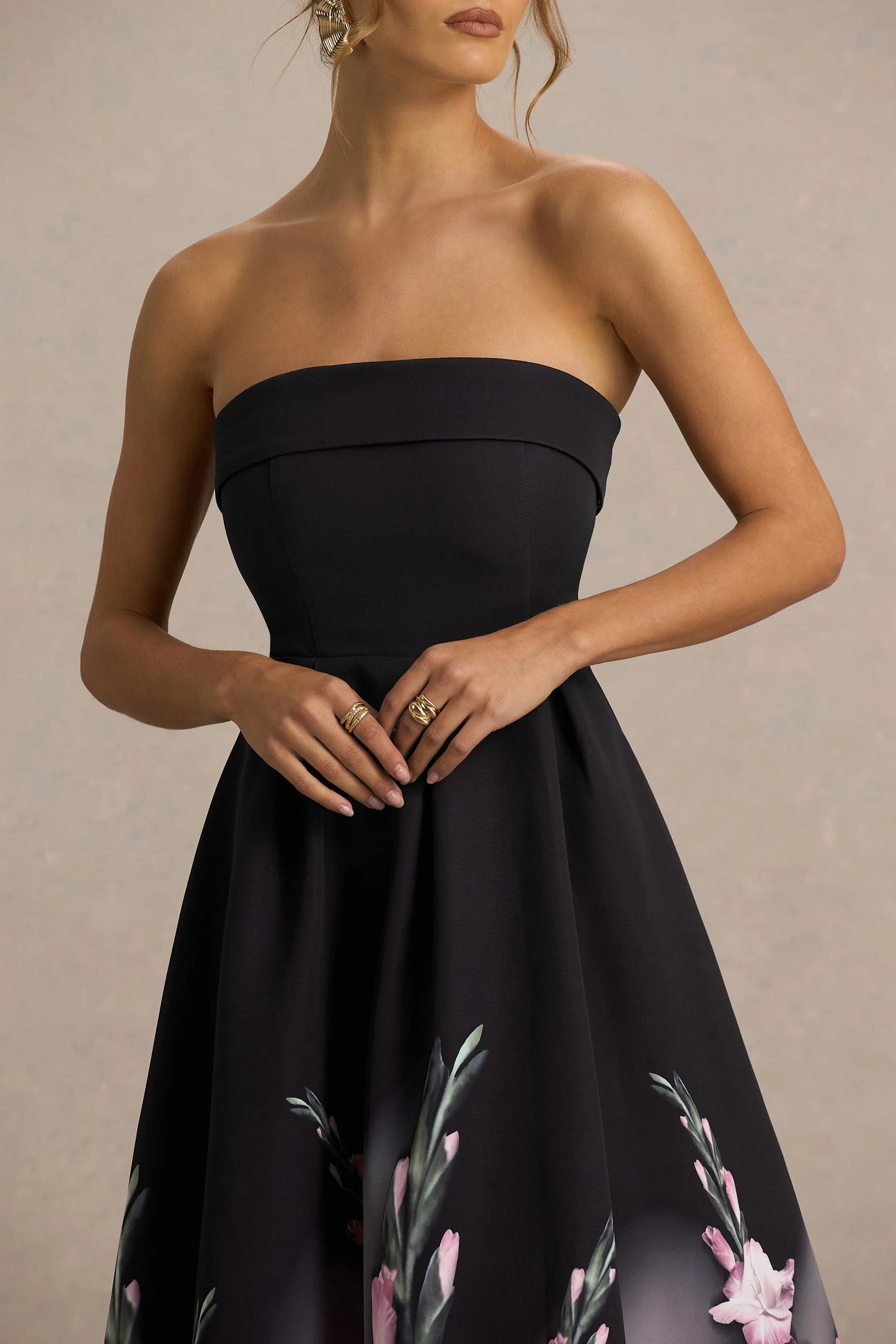 Annalise Pink Border Print Bandeau Midi Dress