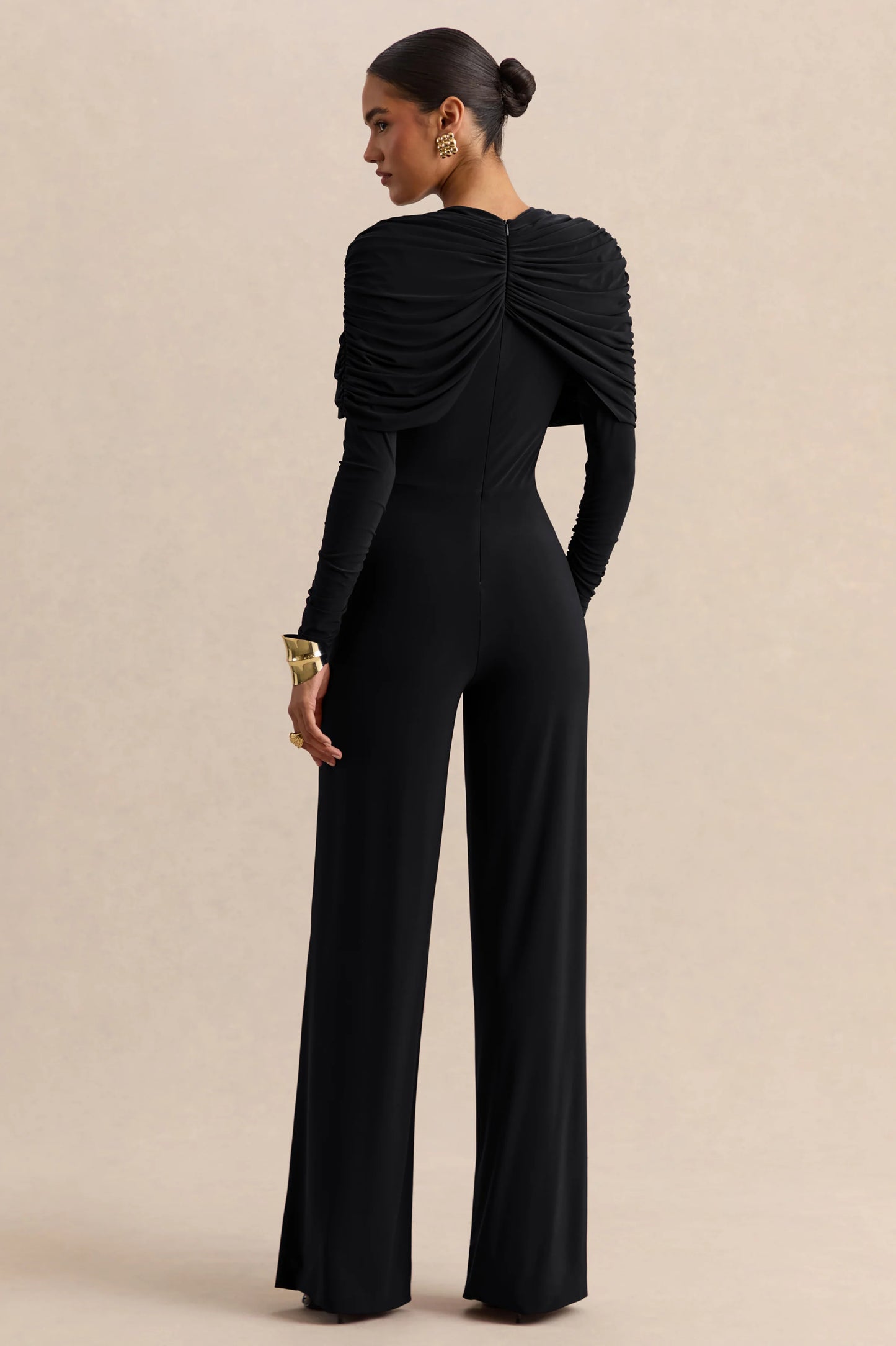 Eloura Black High-Neck Jumpsuit With Twist-Gathered Detail