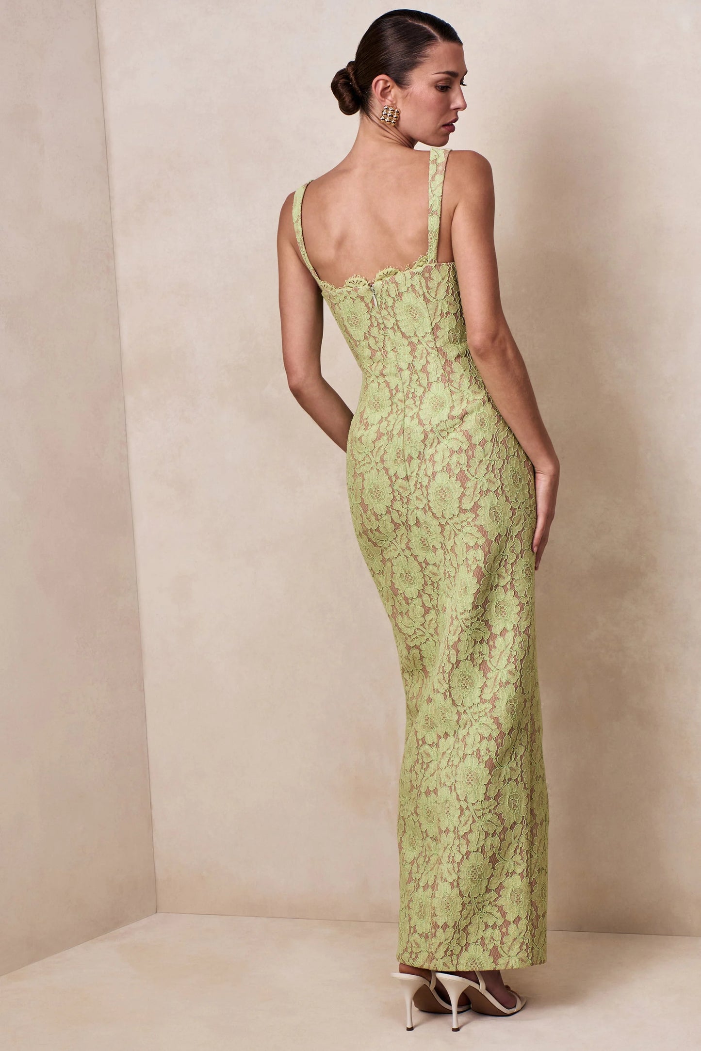 Zarisse Green Lace Square-Neck Maxi Dress