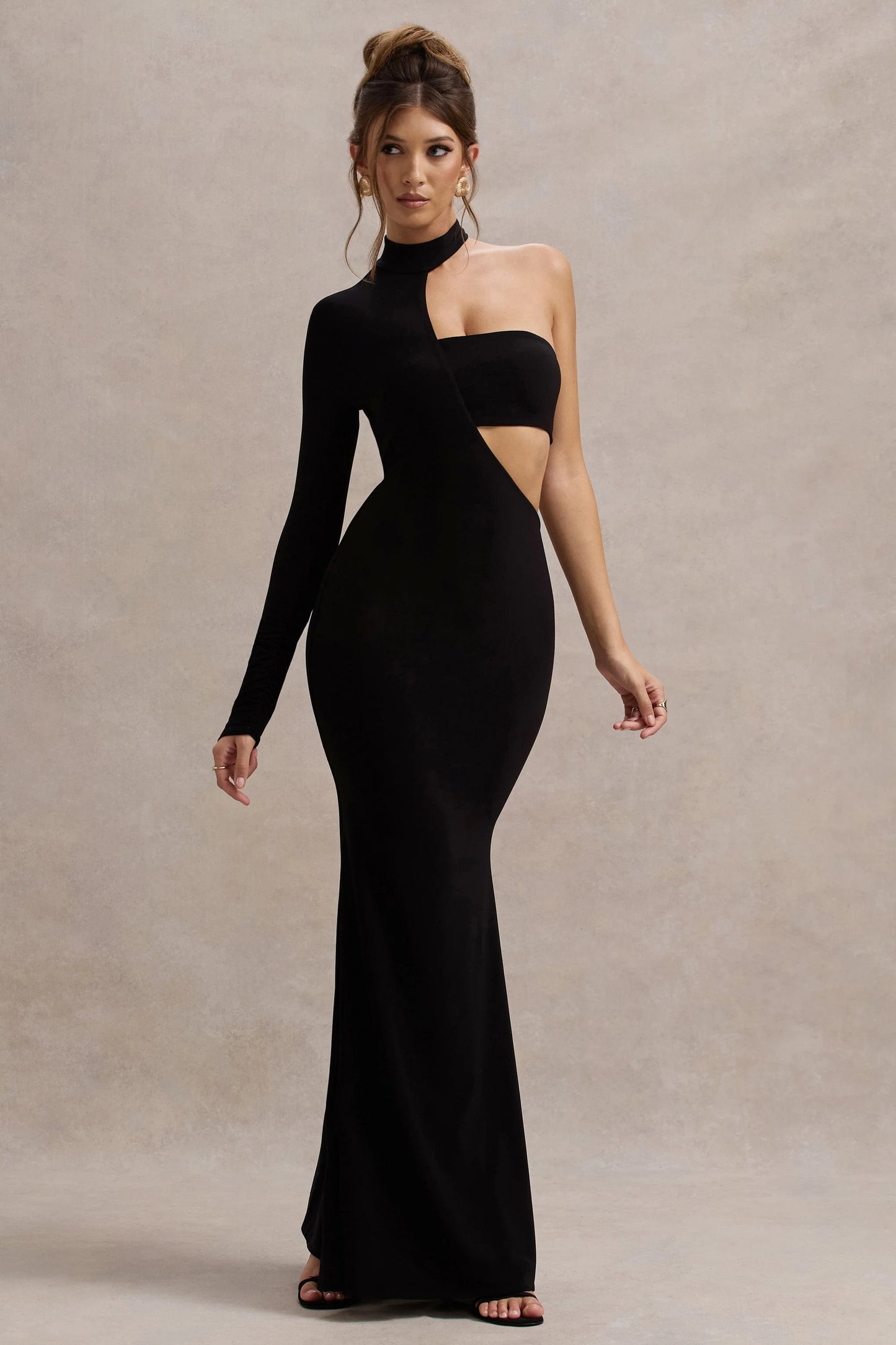 Socialite Black One-Sleeve Cut-Out Maxi Dress
