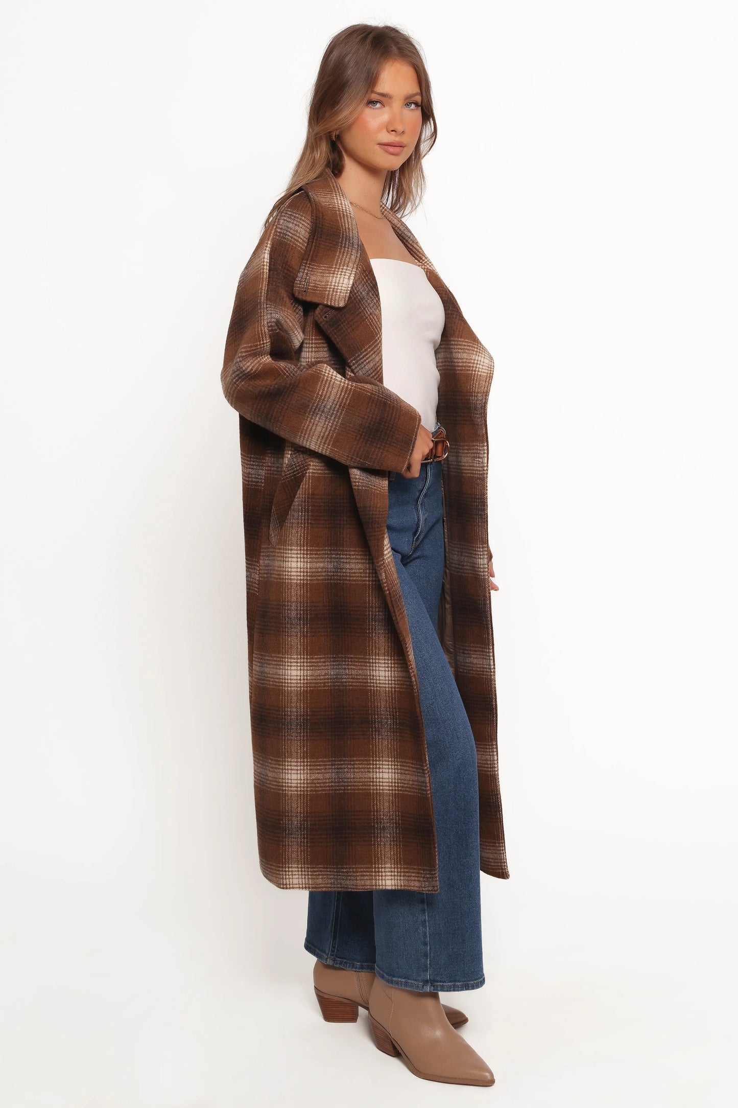 Maya Long Coat - Brown Check