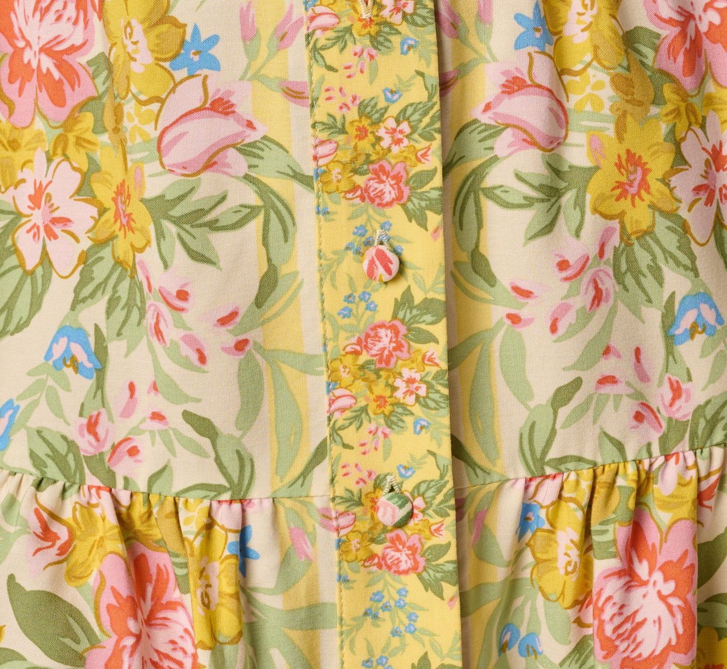 Bell Sleeve Vintage Floral Print Short Dress In Pale Yellow