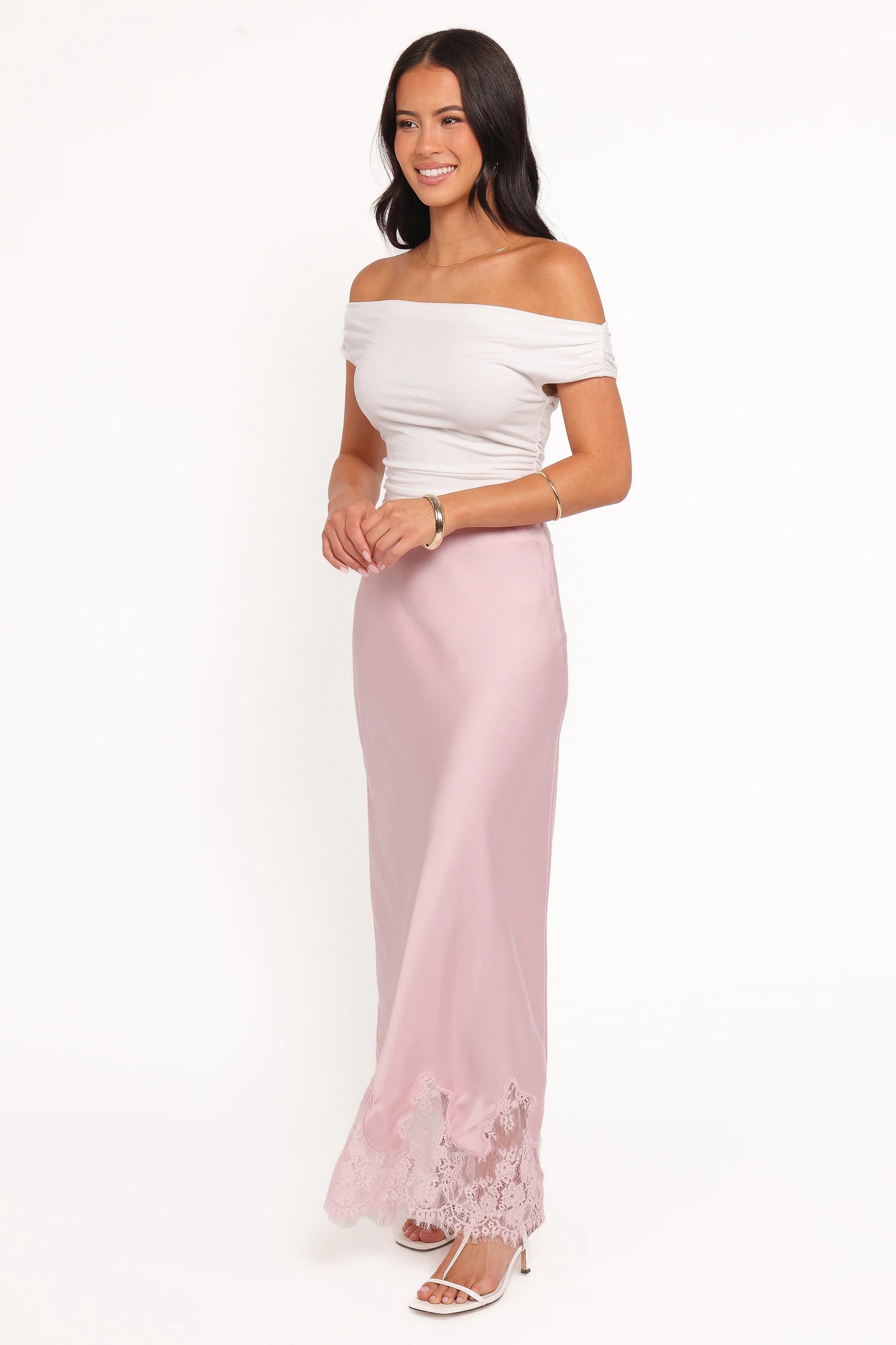 Alira Lace Trim Midi Skirt - Pale Pink