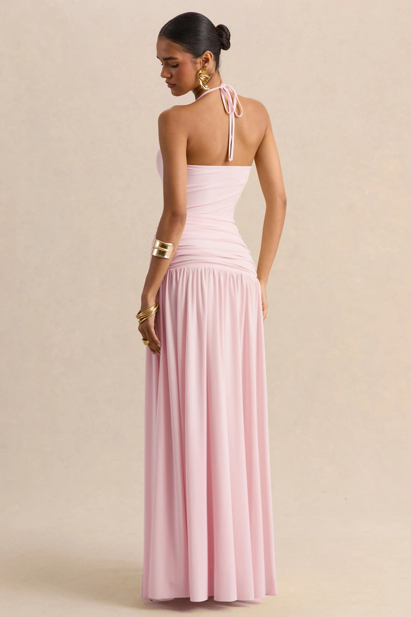 Nicolette Pink Square-Neck Maxi Dress With Ruched-Detailing
