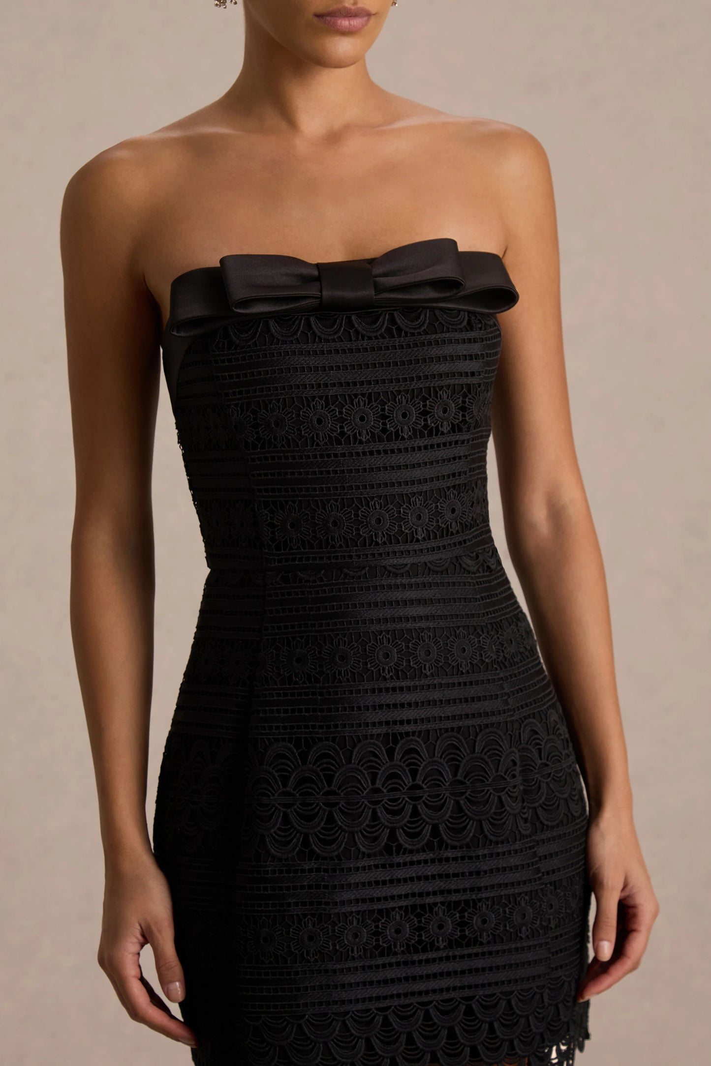 Kerry Black Lace Bandeau Mini Dress With Bow-Detail