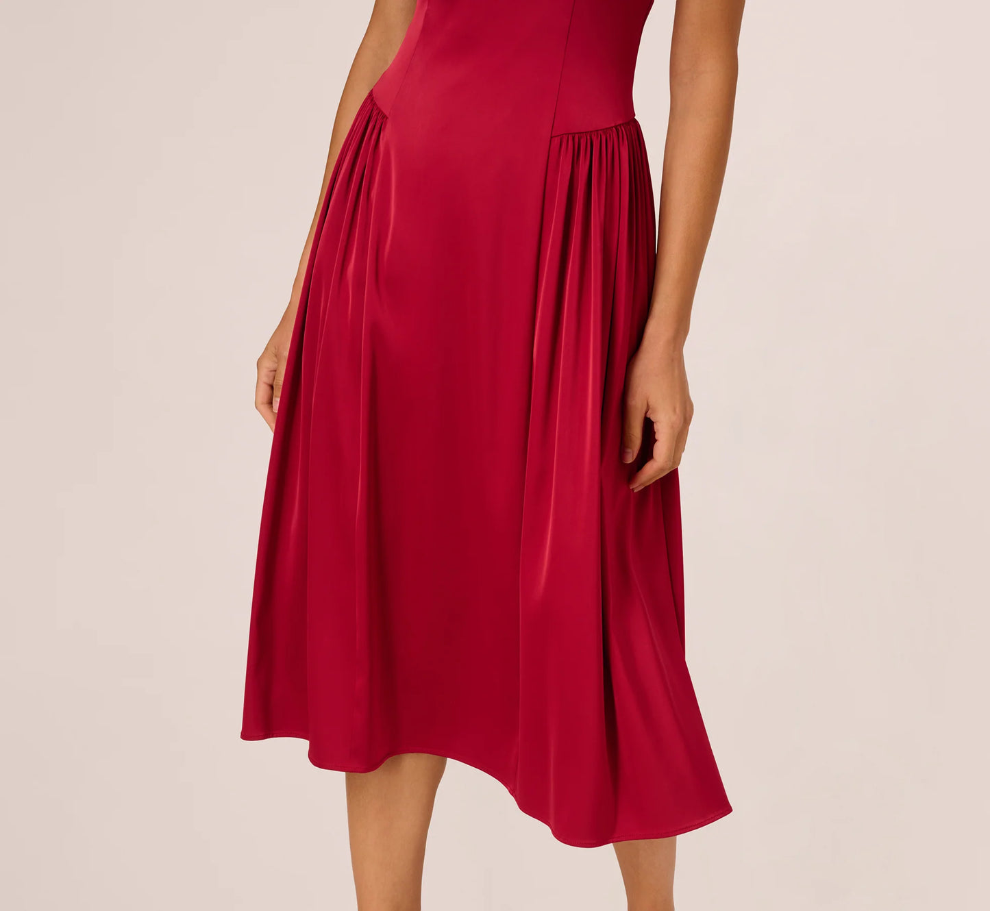 Stretch Satin Corset Back Midi Dress In Matador Red