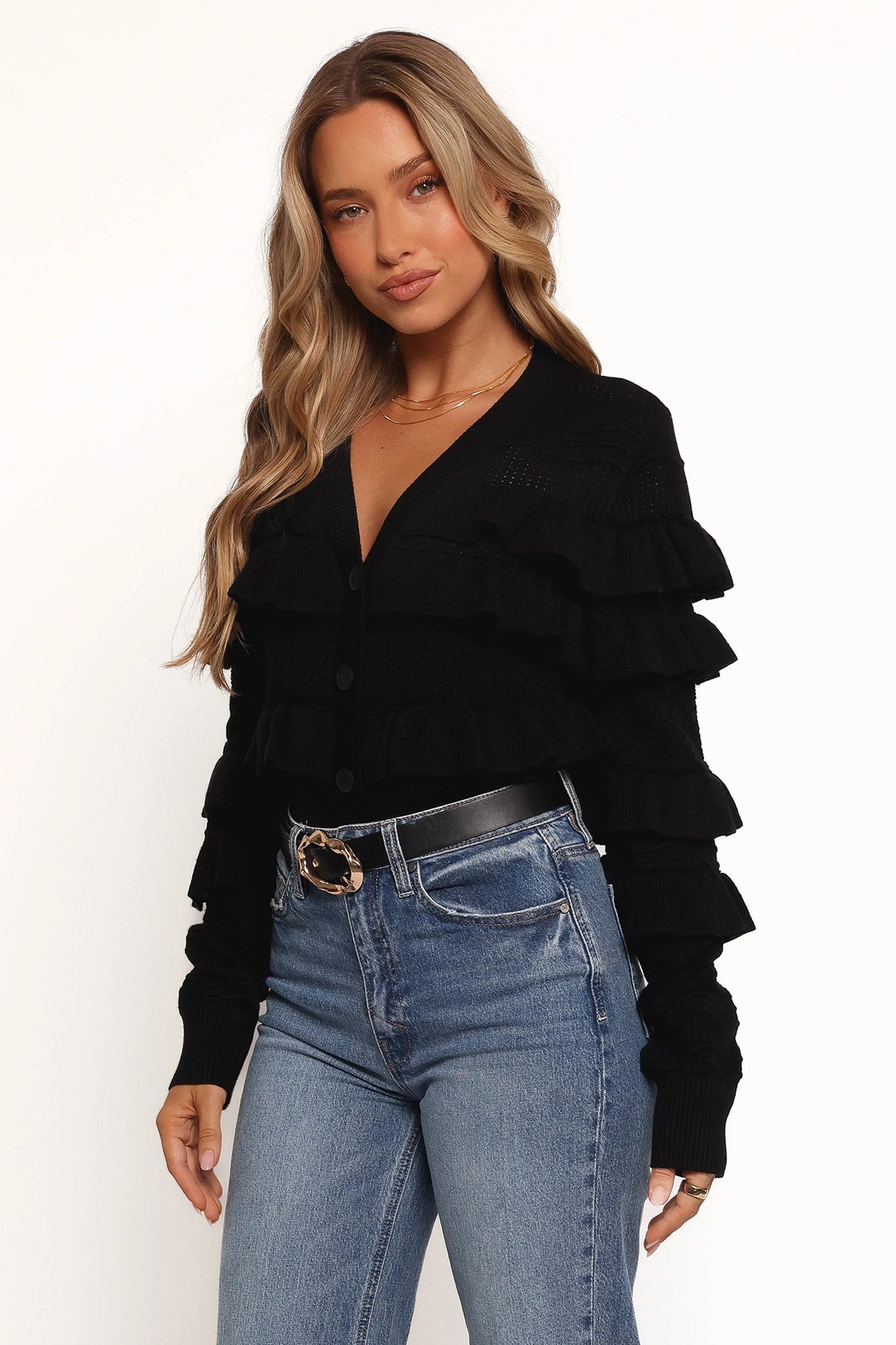 Hayworth Ruffle detail Cardigan - Black
