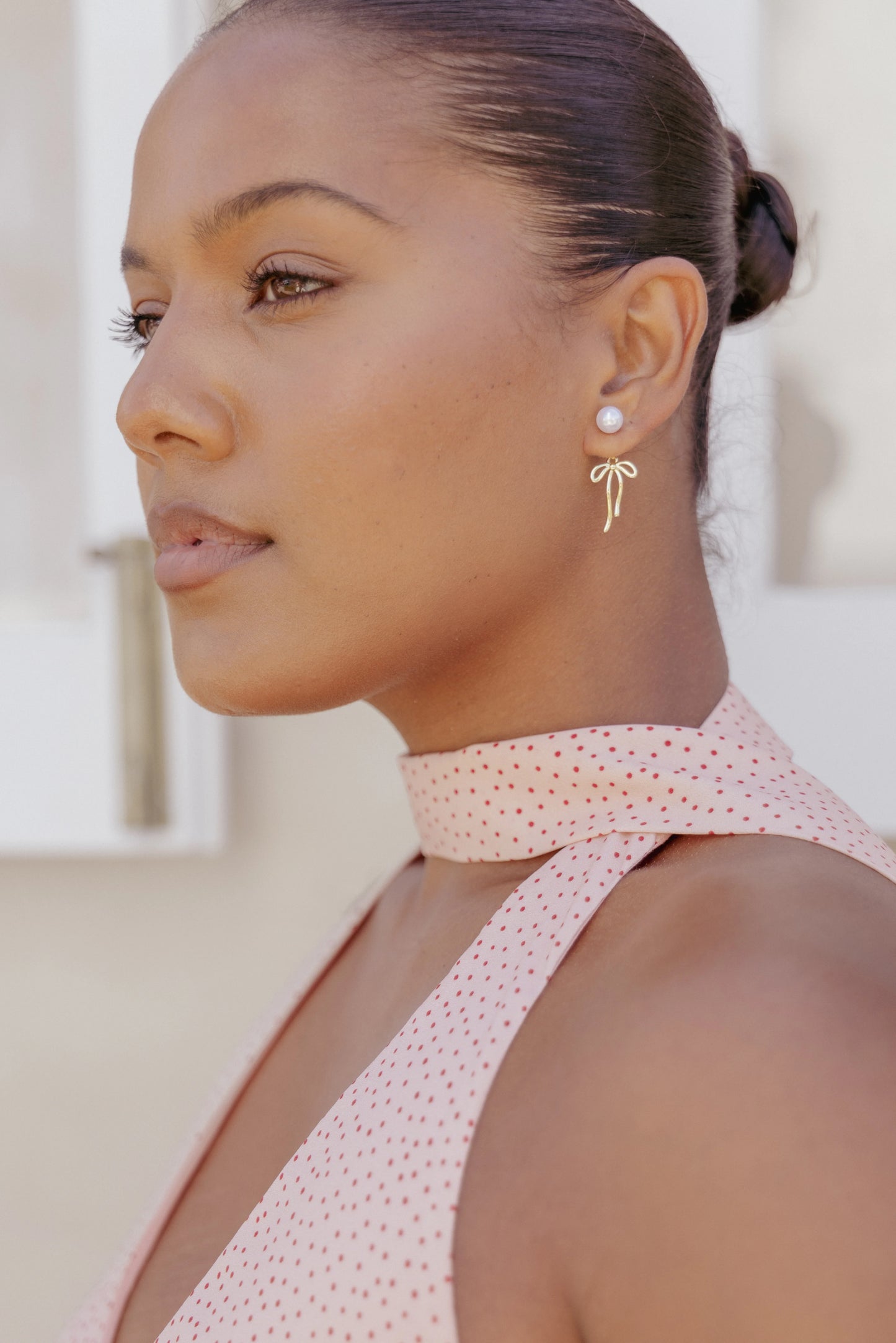 Stella Bow Earrings - Gold/Pearl