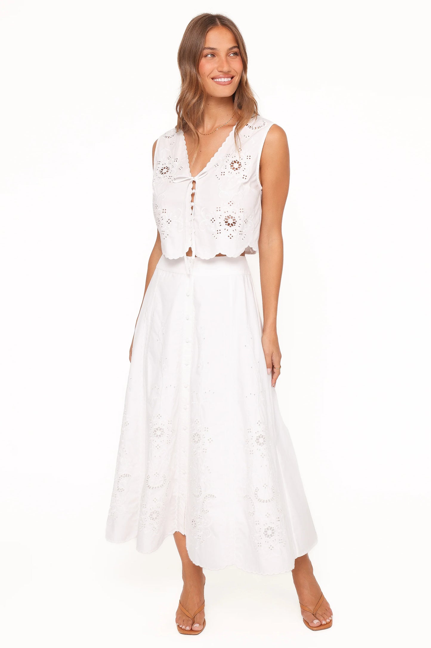 Kye Midi Skirt - White Broderie