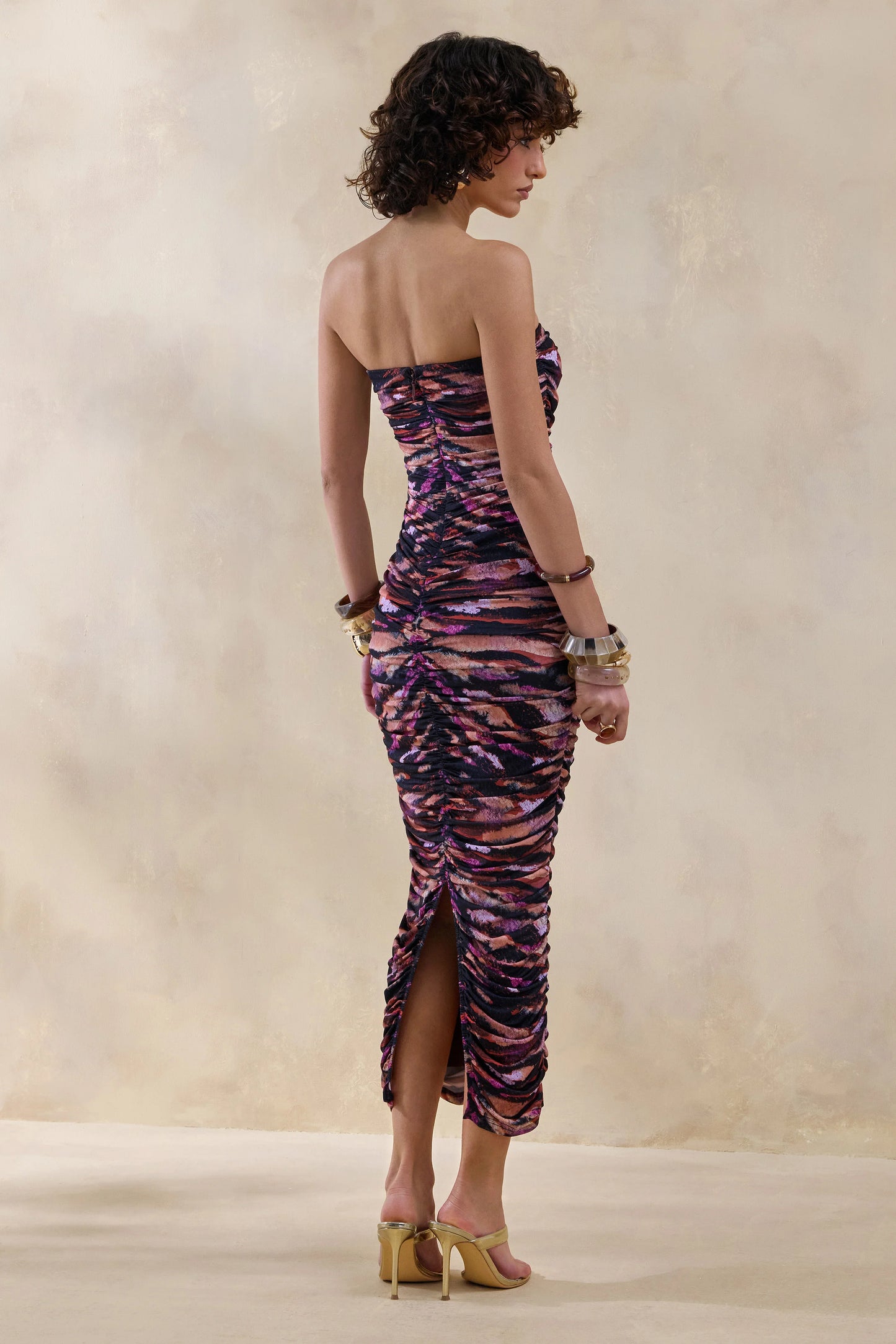 Spontaneity Zebra Print Bandeau Ruched Midi Dress