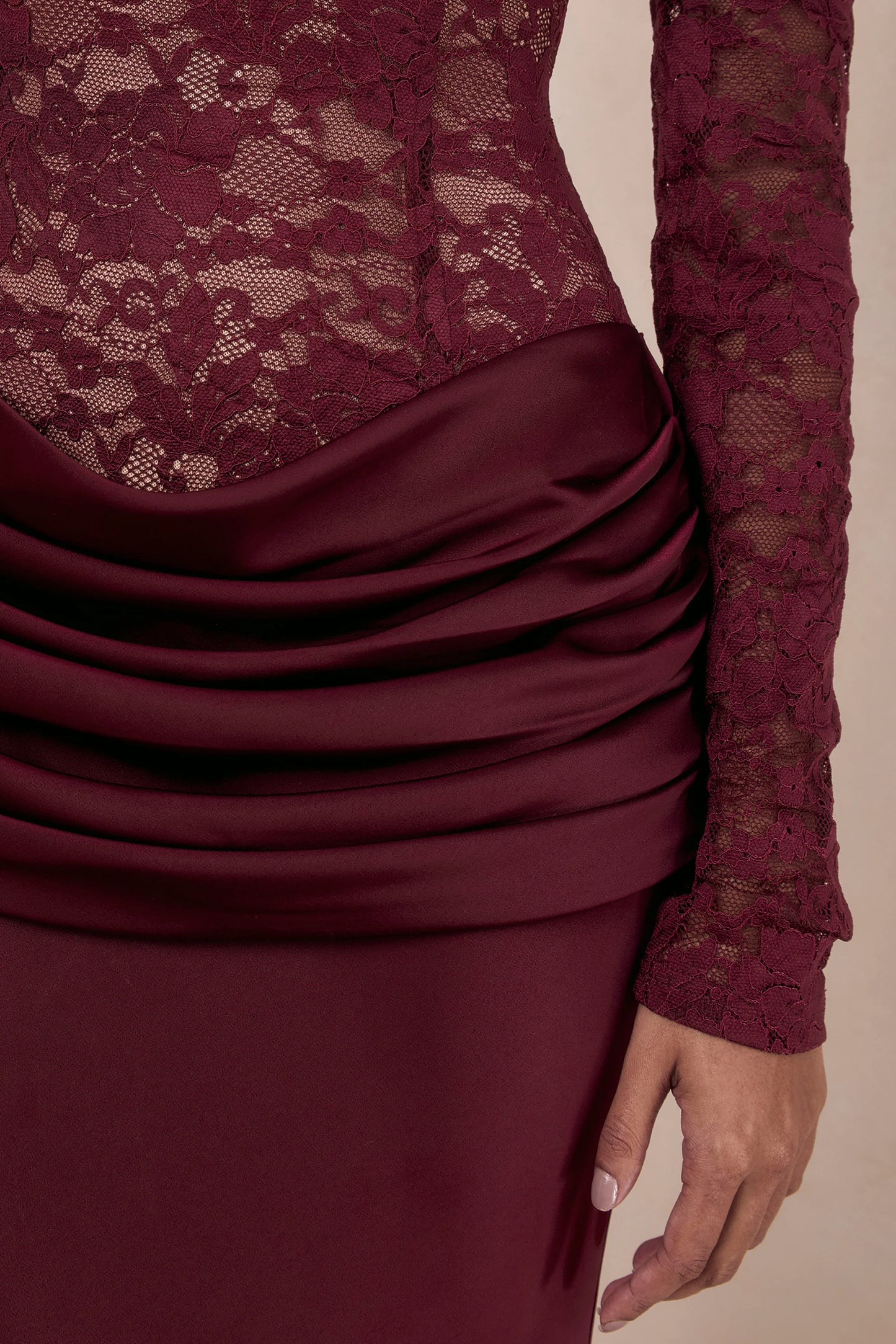 Rinna Burgundy Lace Bardot-Neck Maxi Dress