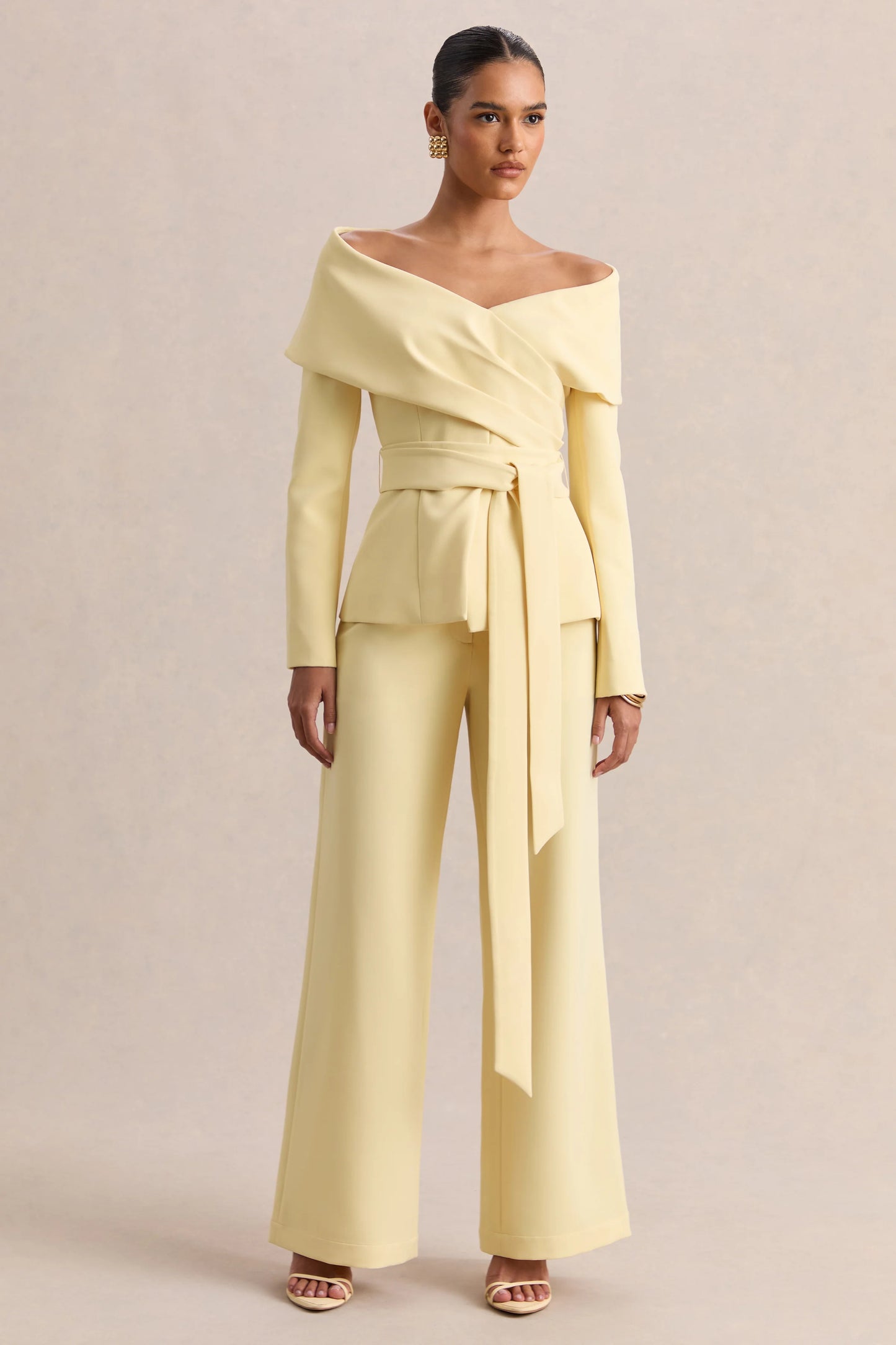 Empress Lemon Bardot-Neck Tailored Top