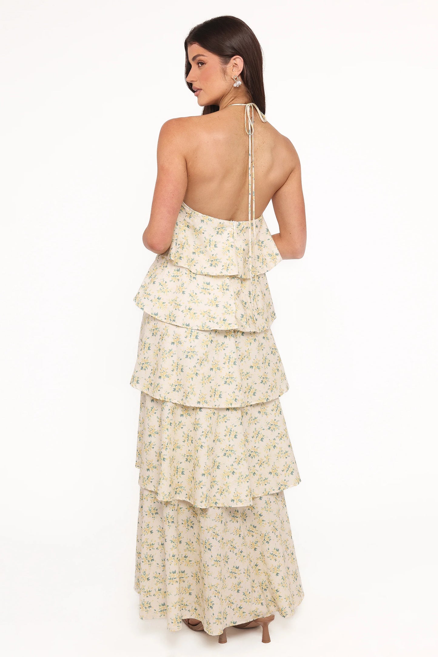 Darlia Halterneck Maxi Dress - Yellow Floral