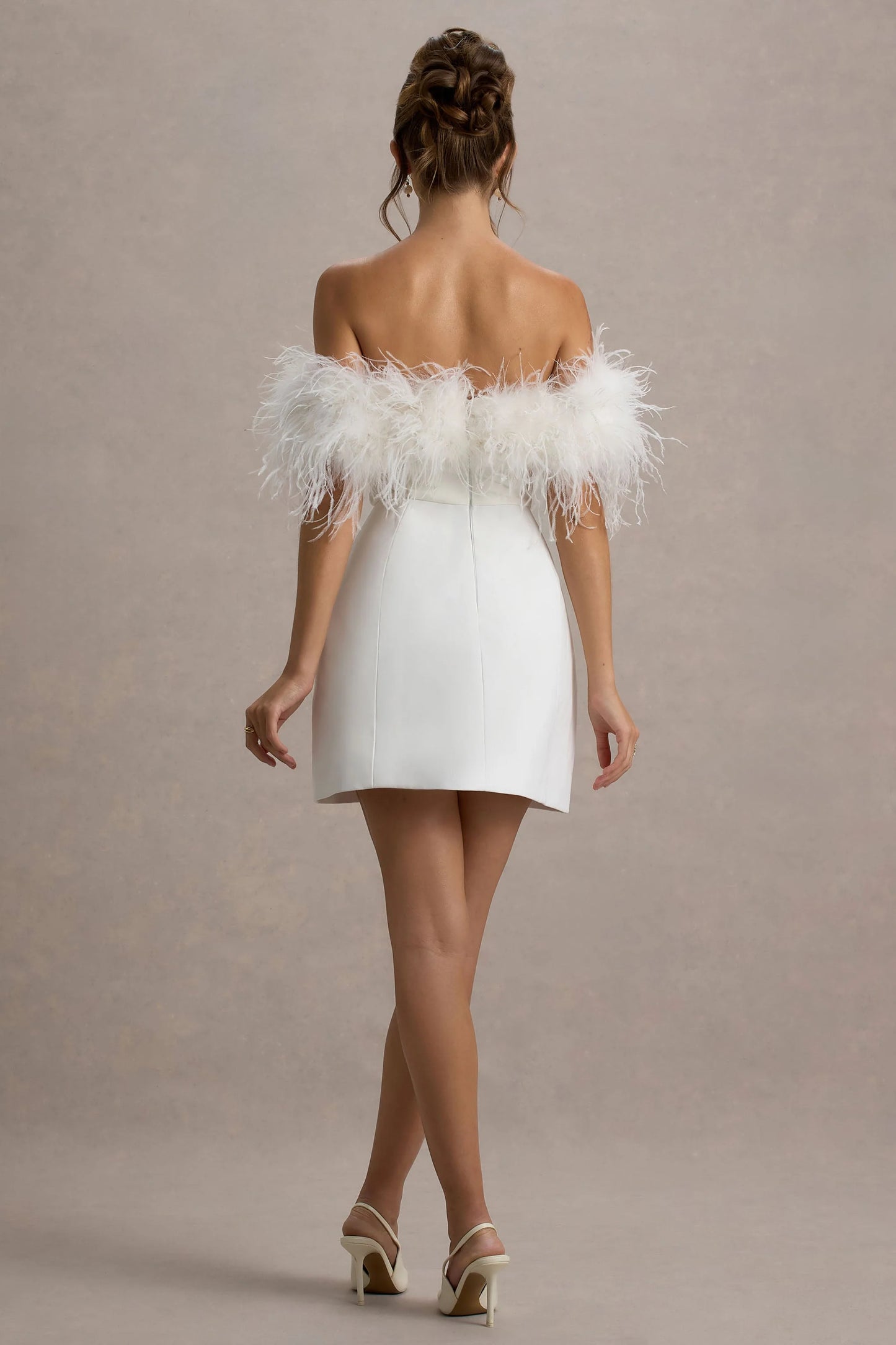 Palace White Bardot Mini Dress With Feather Trim