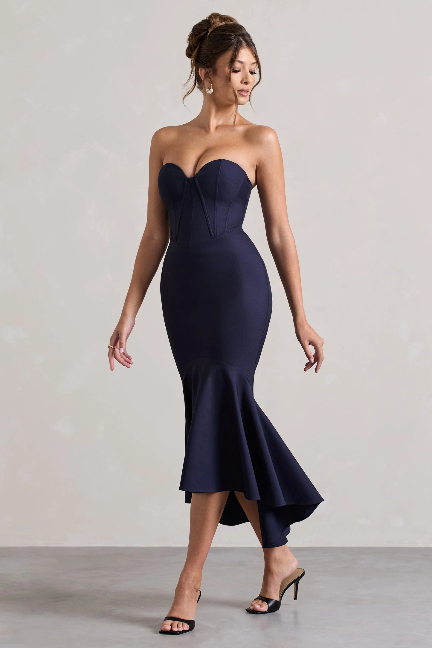 Daylight Navy Corset High-Low Midi Dress