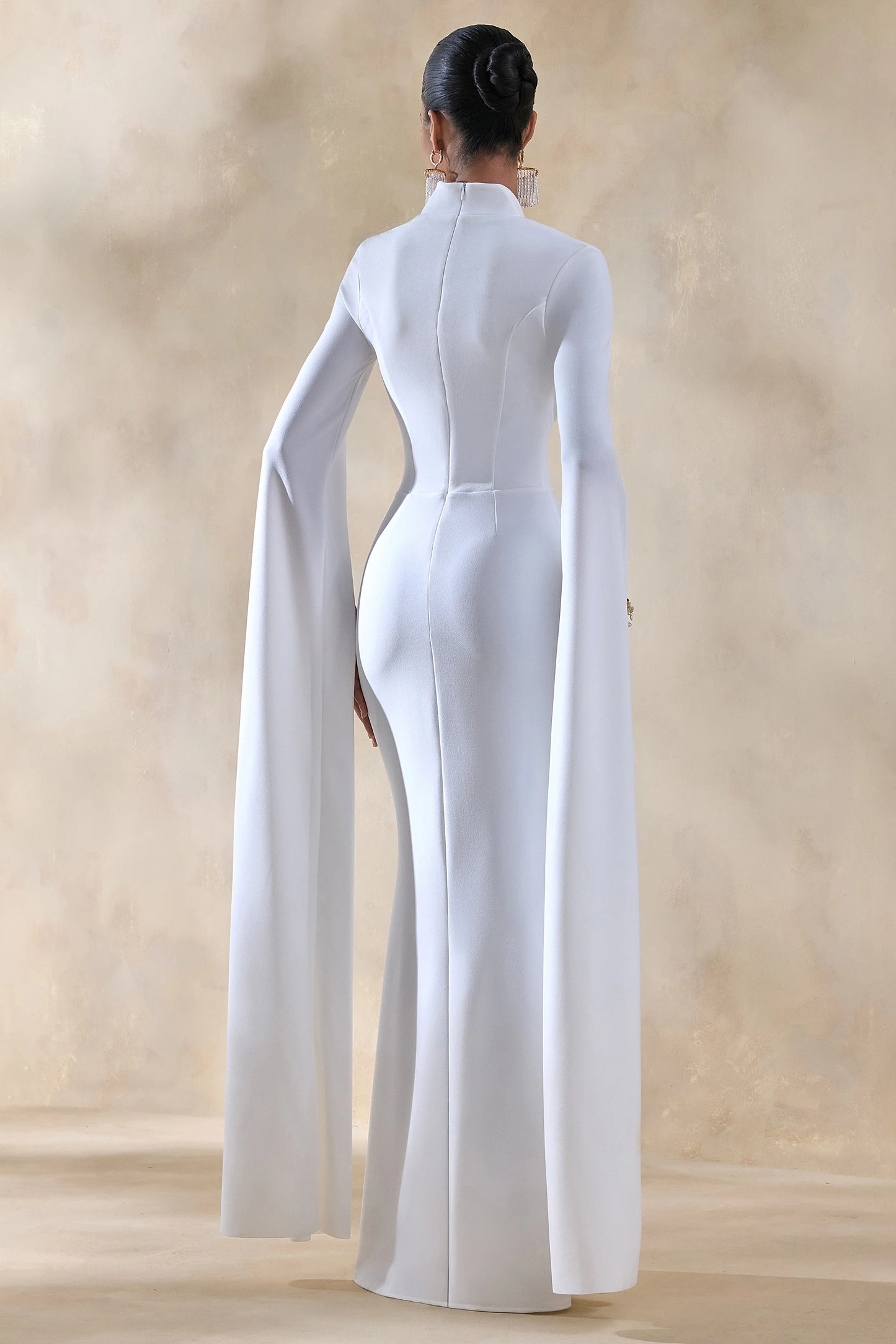Esme White Square-Neck Maxi Dress With Cape Sleeves