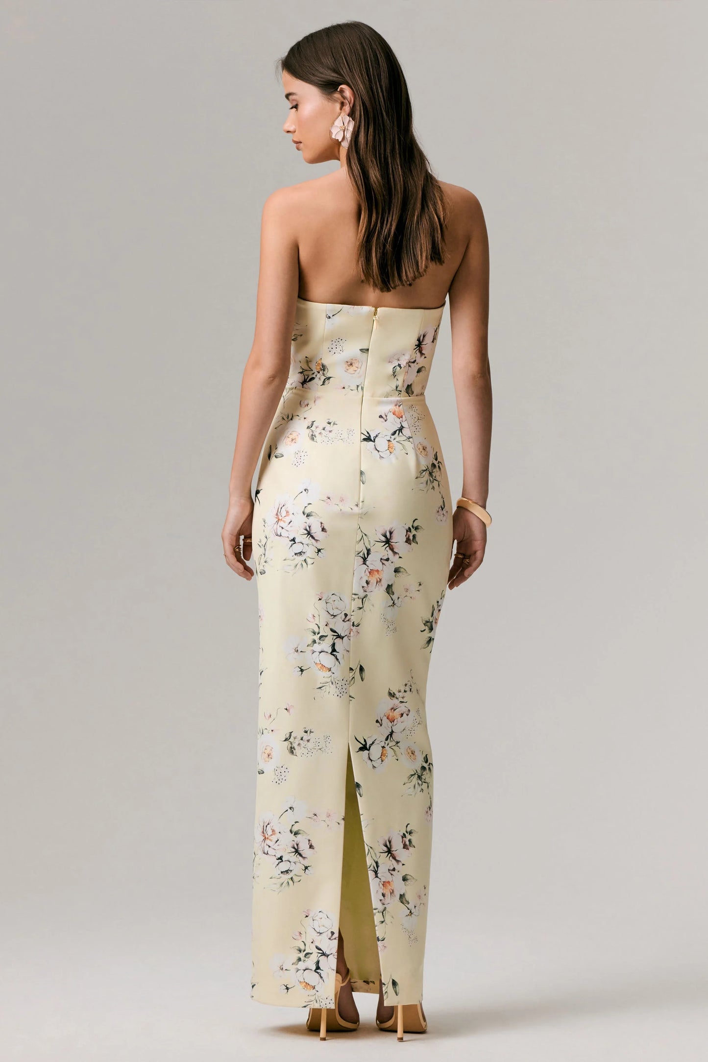 Fierce Lemon Print Asymmetric Ruched Maxi Dress