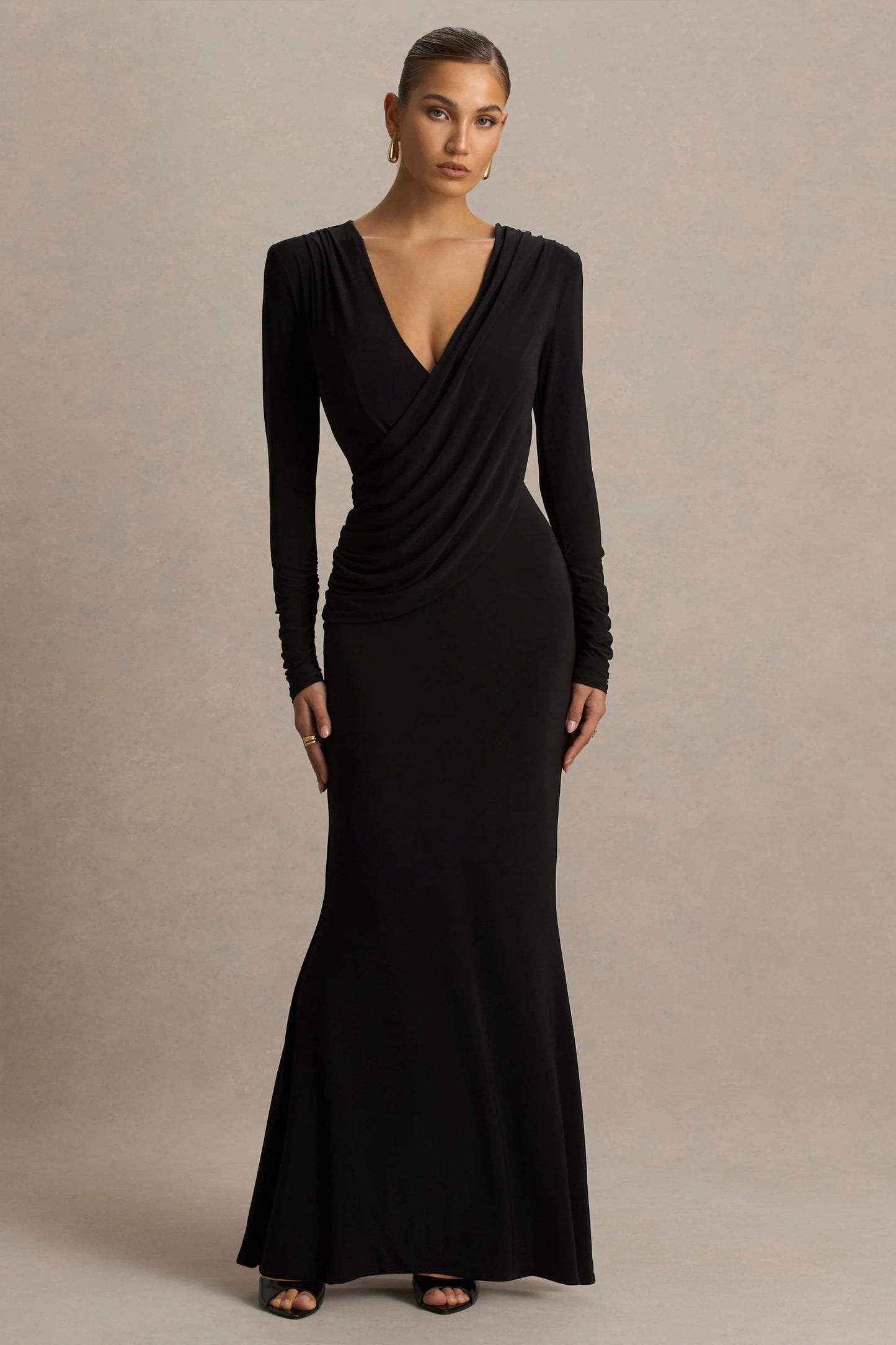 Daphira Black Extreme-Plunge Neck Maxi Dress