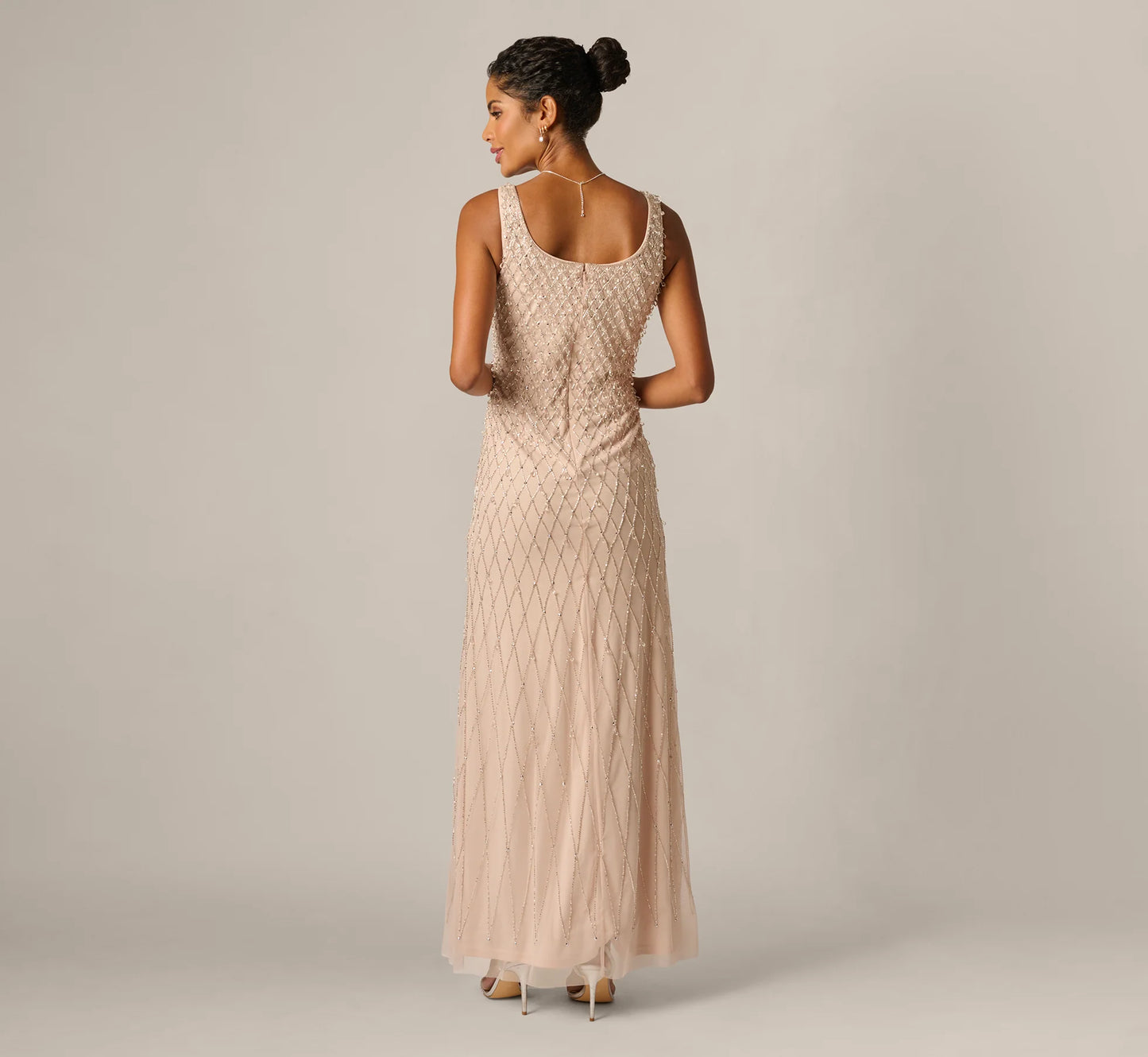 Diamond Beaded Mermaid Gown In Shell