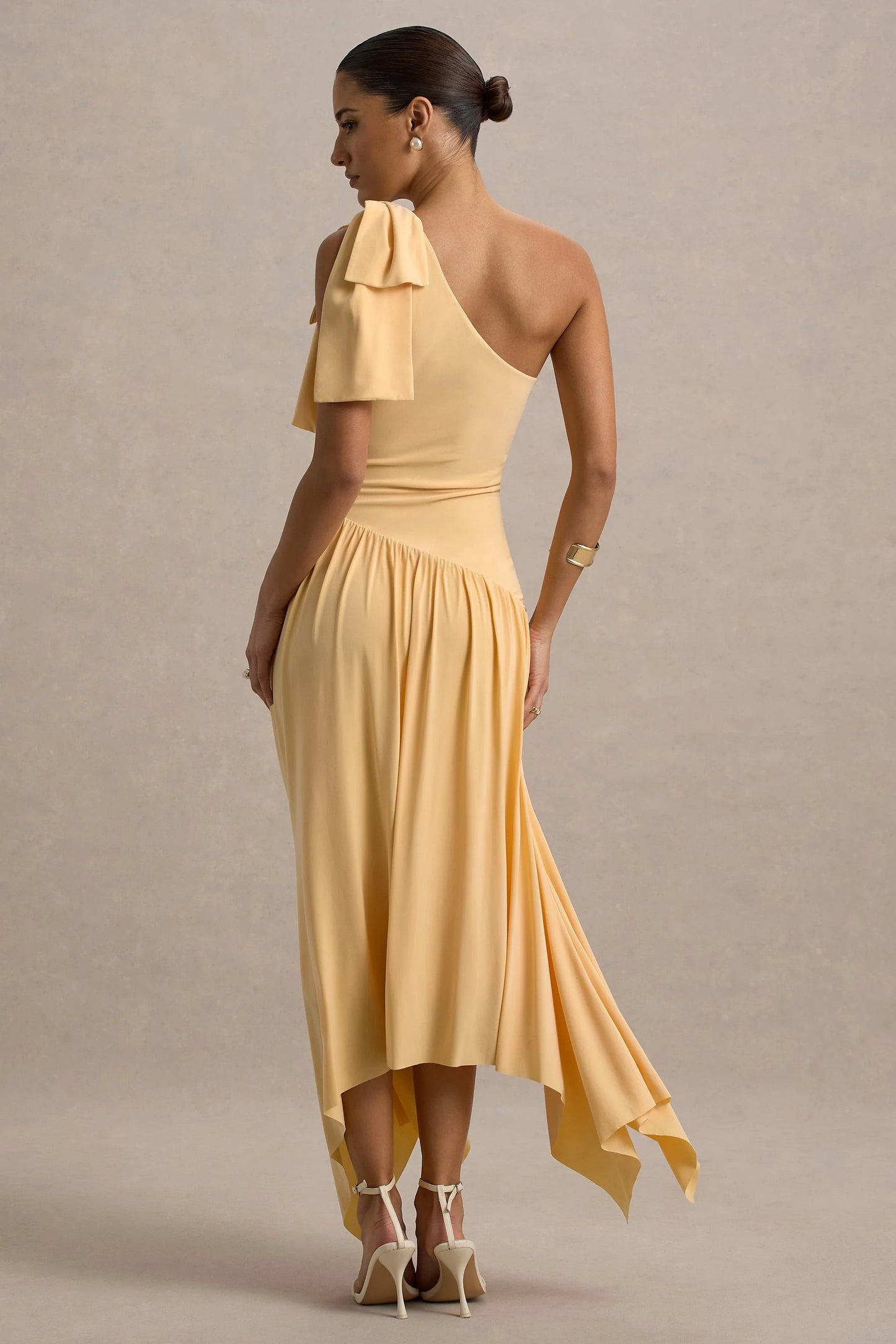 Lotus Love Orange One-Shoulder Hanky-Hem Maxi Dress With Bow