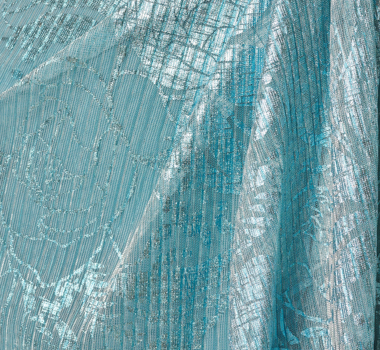 Crinkle Metallic Floral Draped Gown In Blue