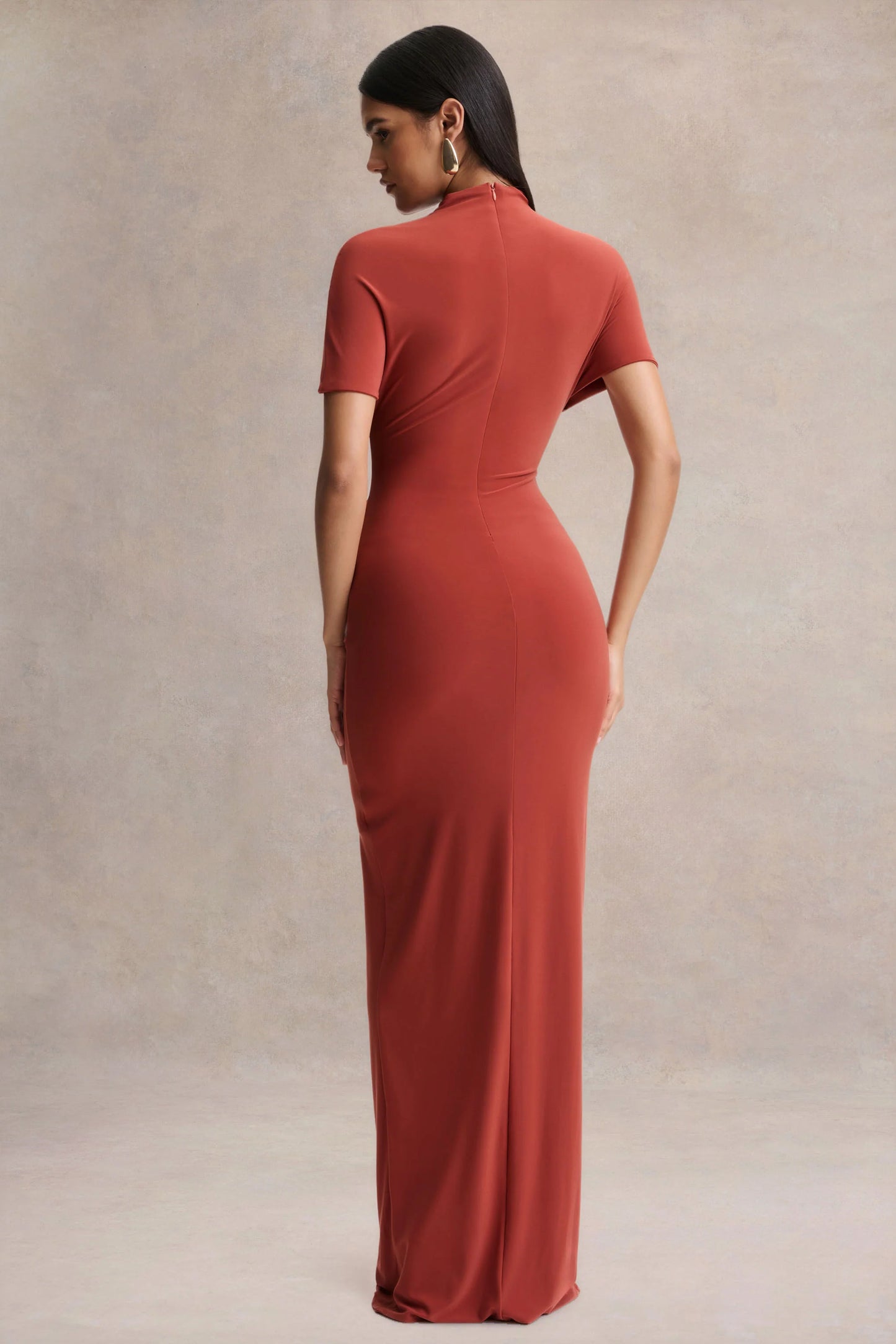 Arlena Rust High-Neck Wrapped Maxi Dress