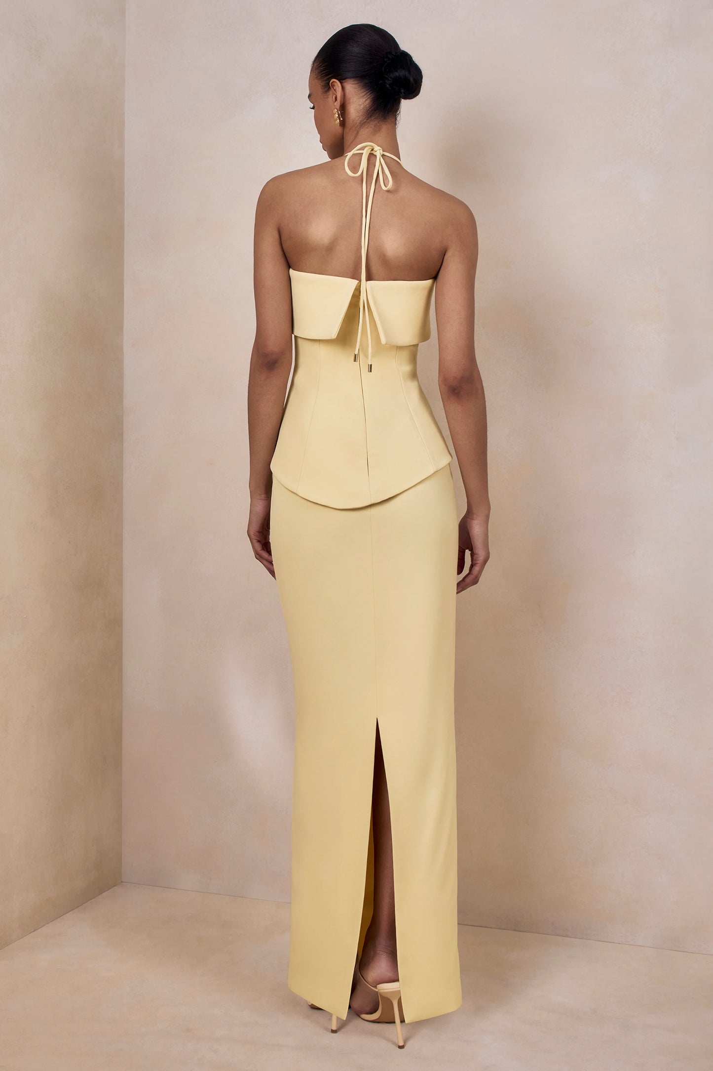 Fran Lemon Square-Neck Corset Maxi Dress