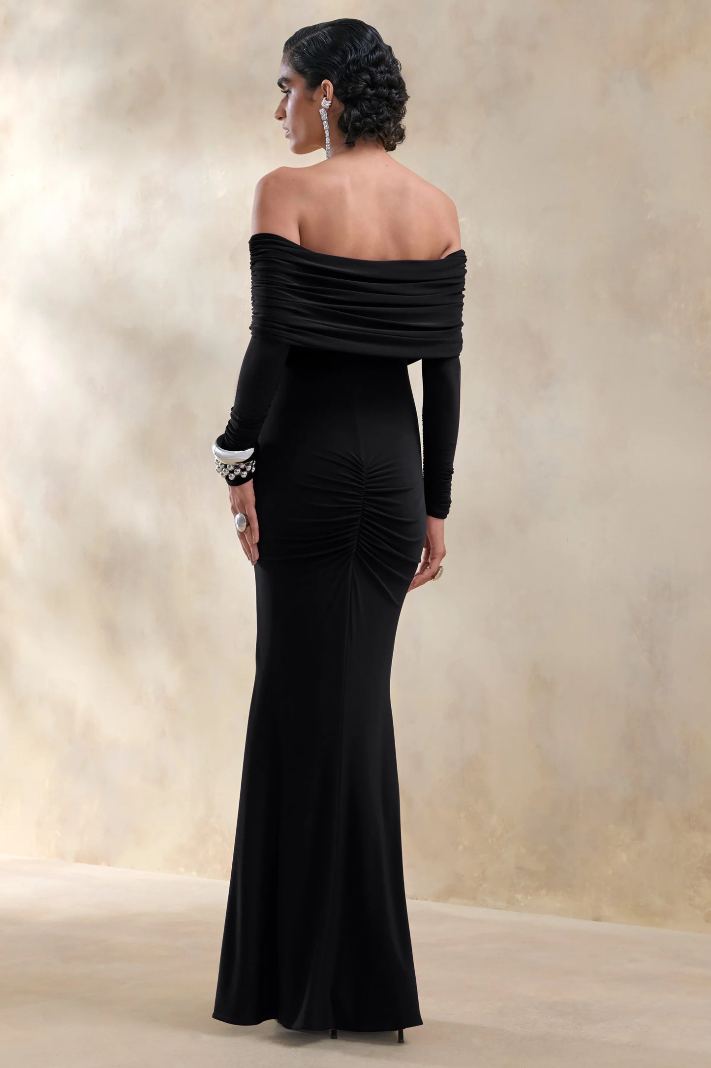 Brisea Black Bardot-Neck Maxi Dress