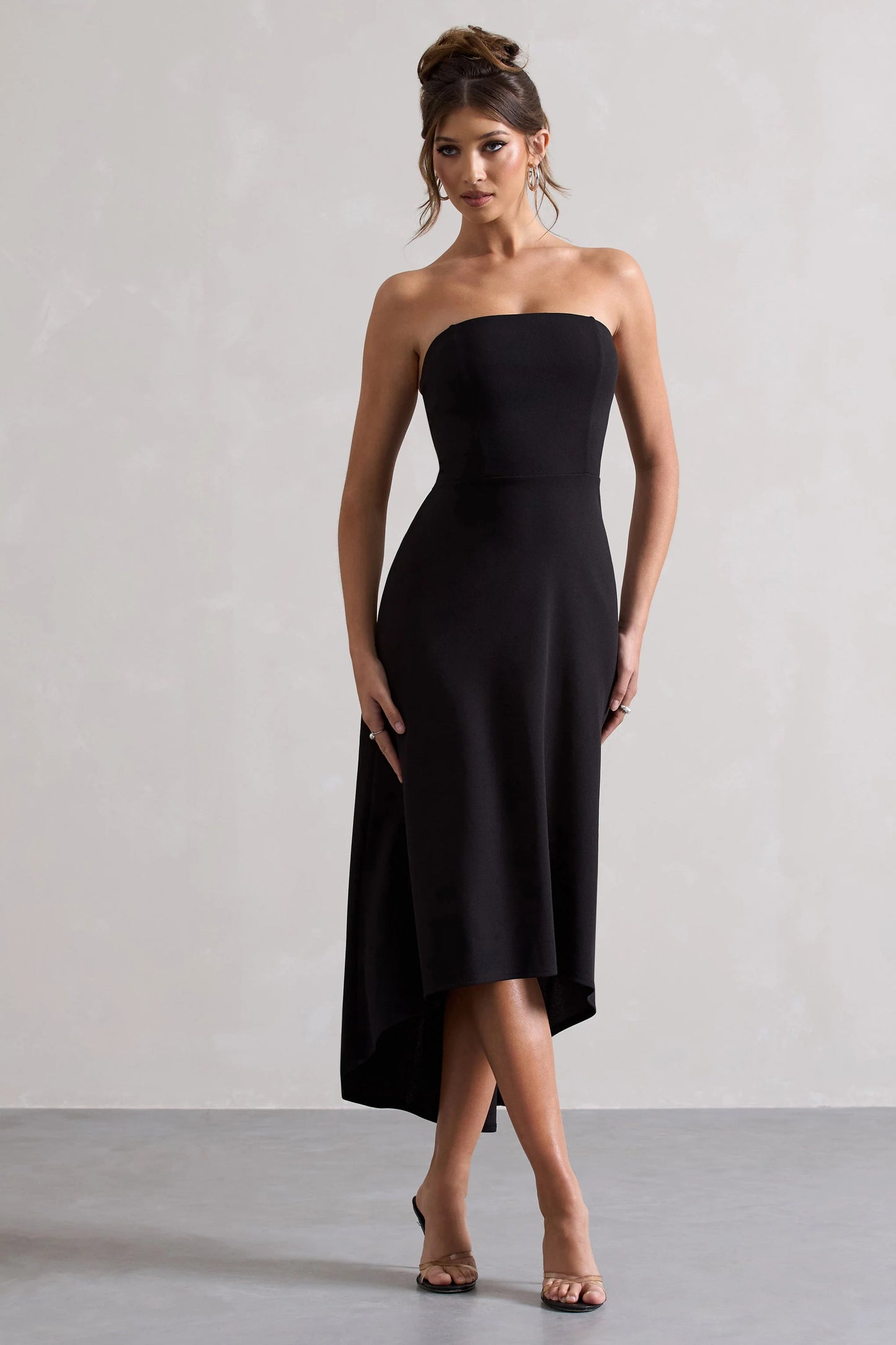Ariela Black Bandeau High-Low Midi Dress