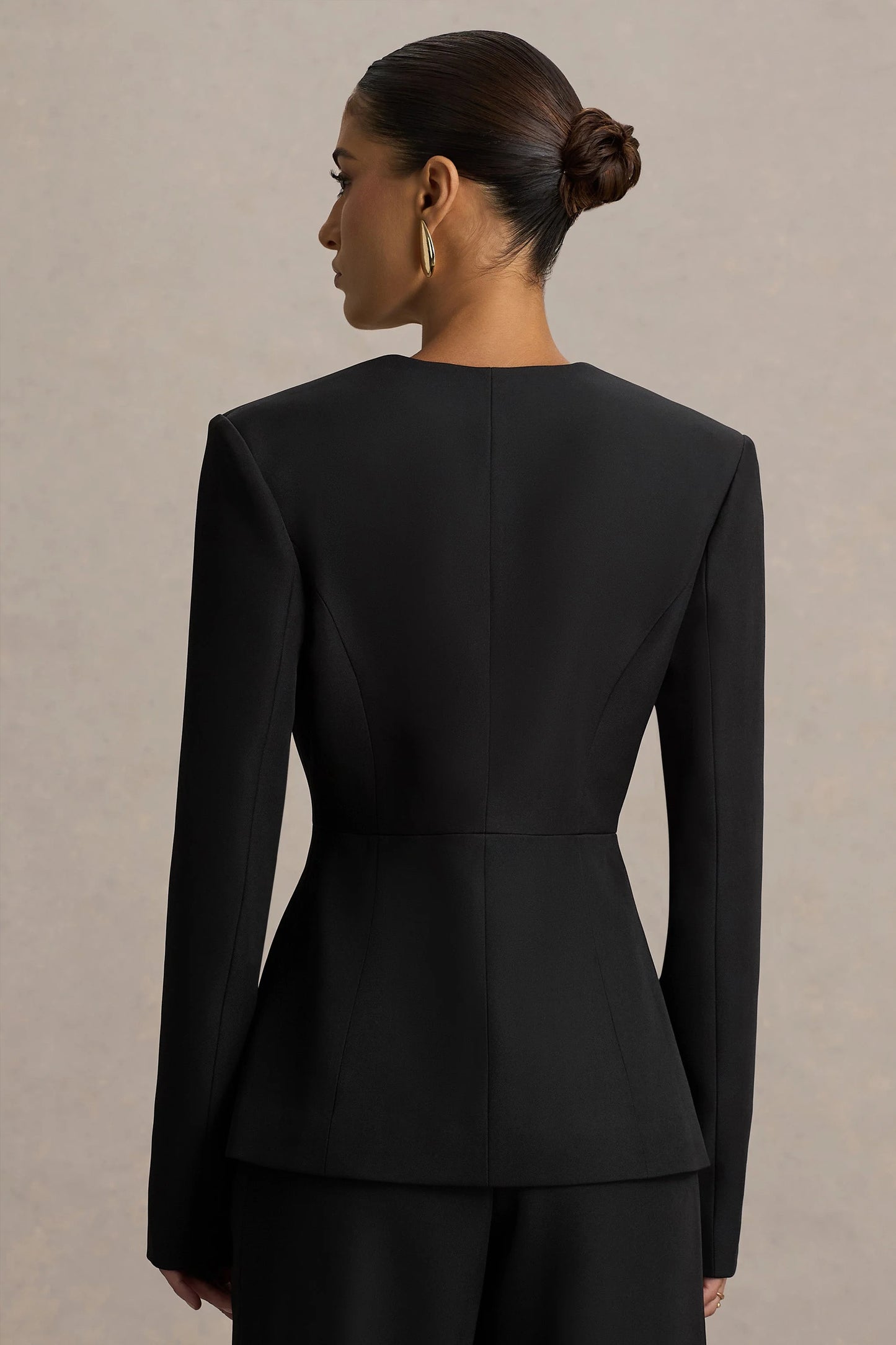 Rosalina Black Extreme-Plunge Neck Tailored Blazer