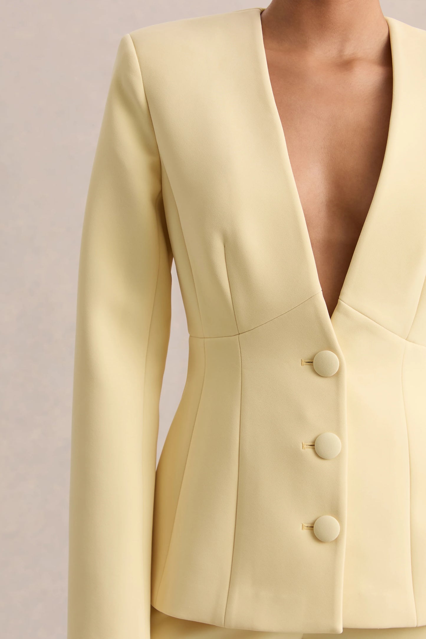 Rosalina Lemon Extreme-Plunge Neck Tailored Blazer