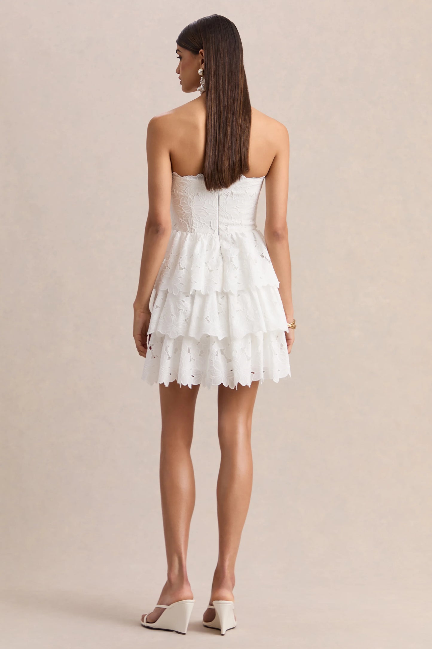 Winona White Lace Square-Neck Mini Dress With Ruffled Detailing