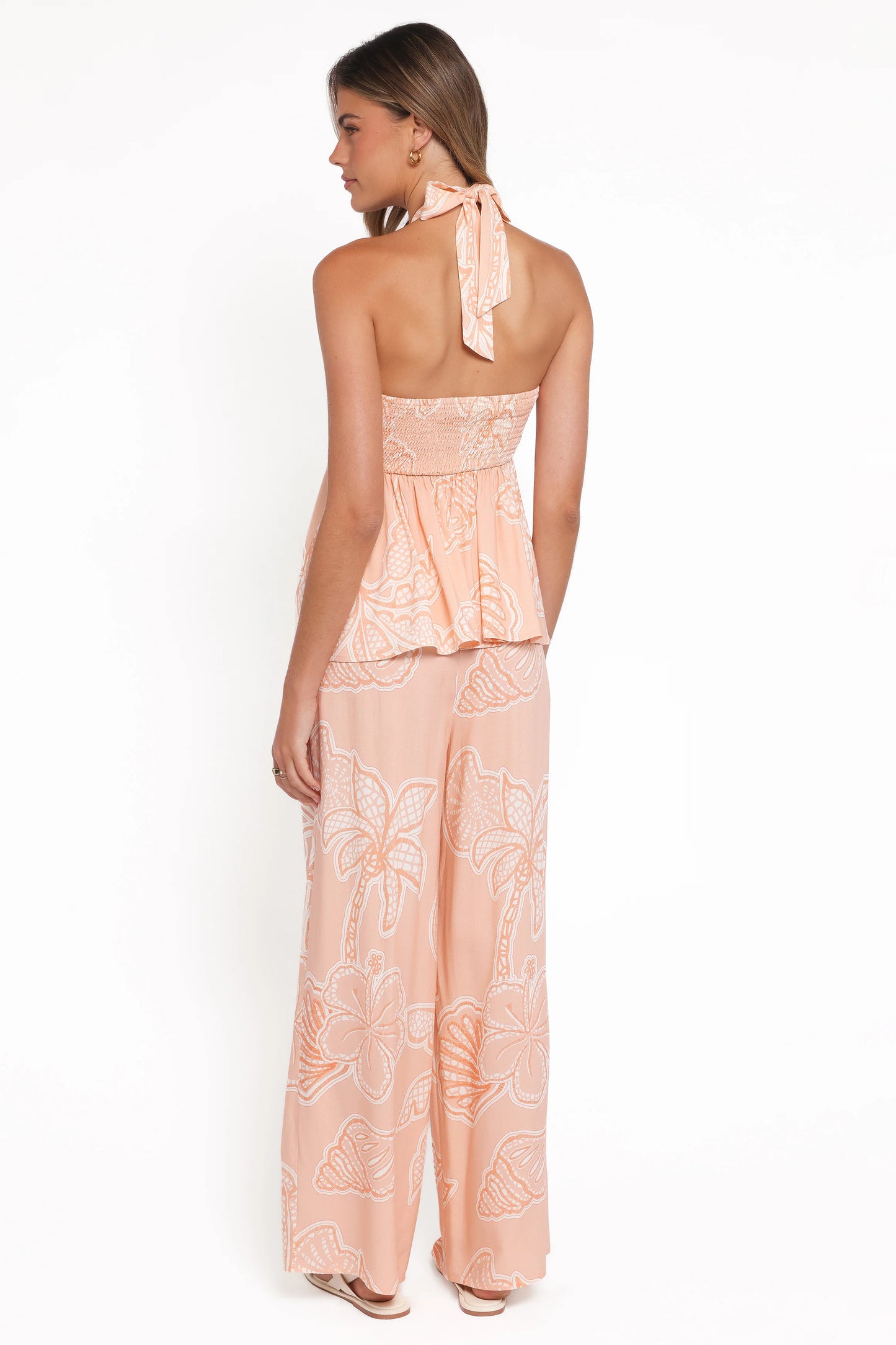 Lira Tie Waist Pant - Peach Floral