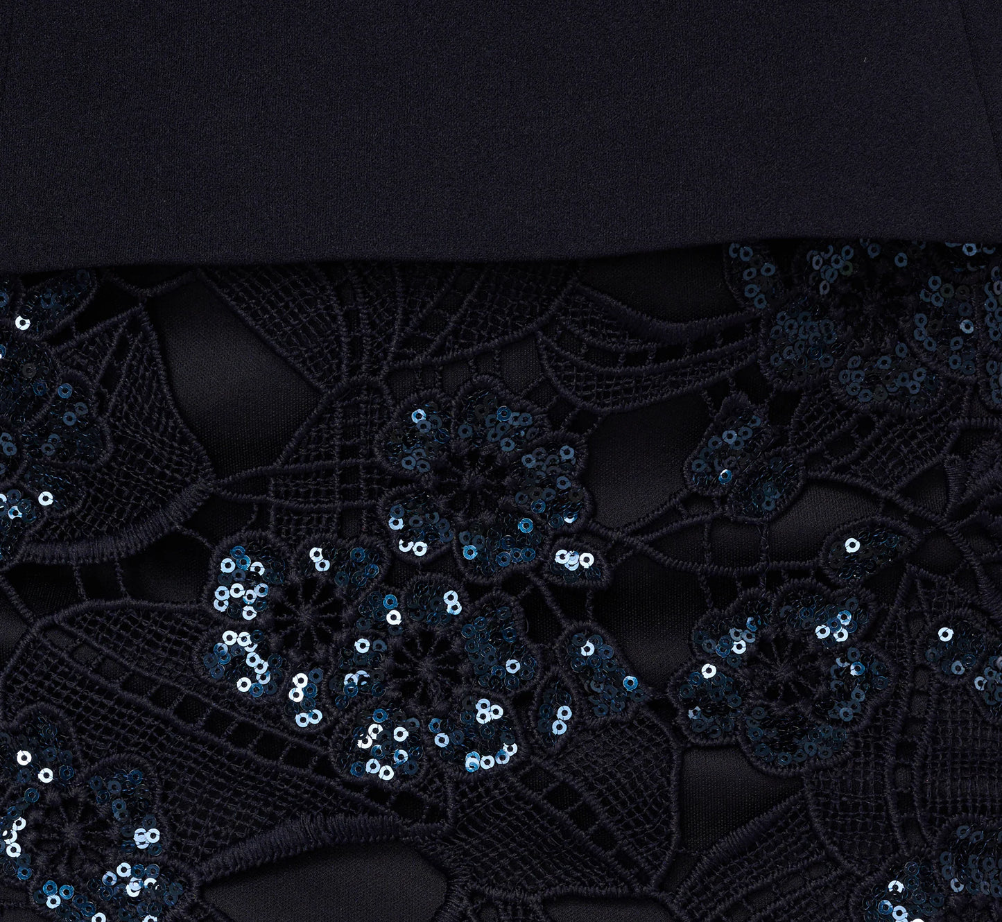 Sleeveless Sequin Lace Combo Midi Dress In Midnight