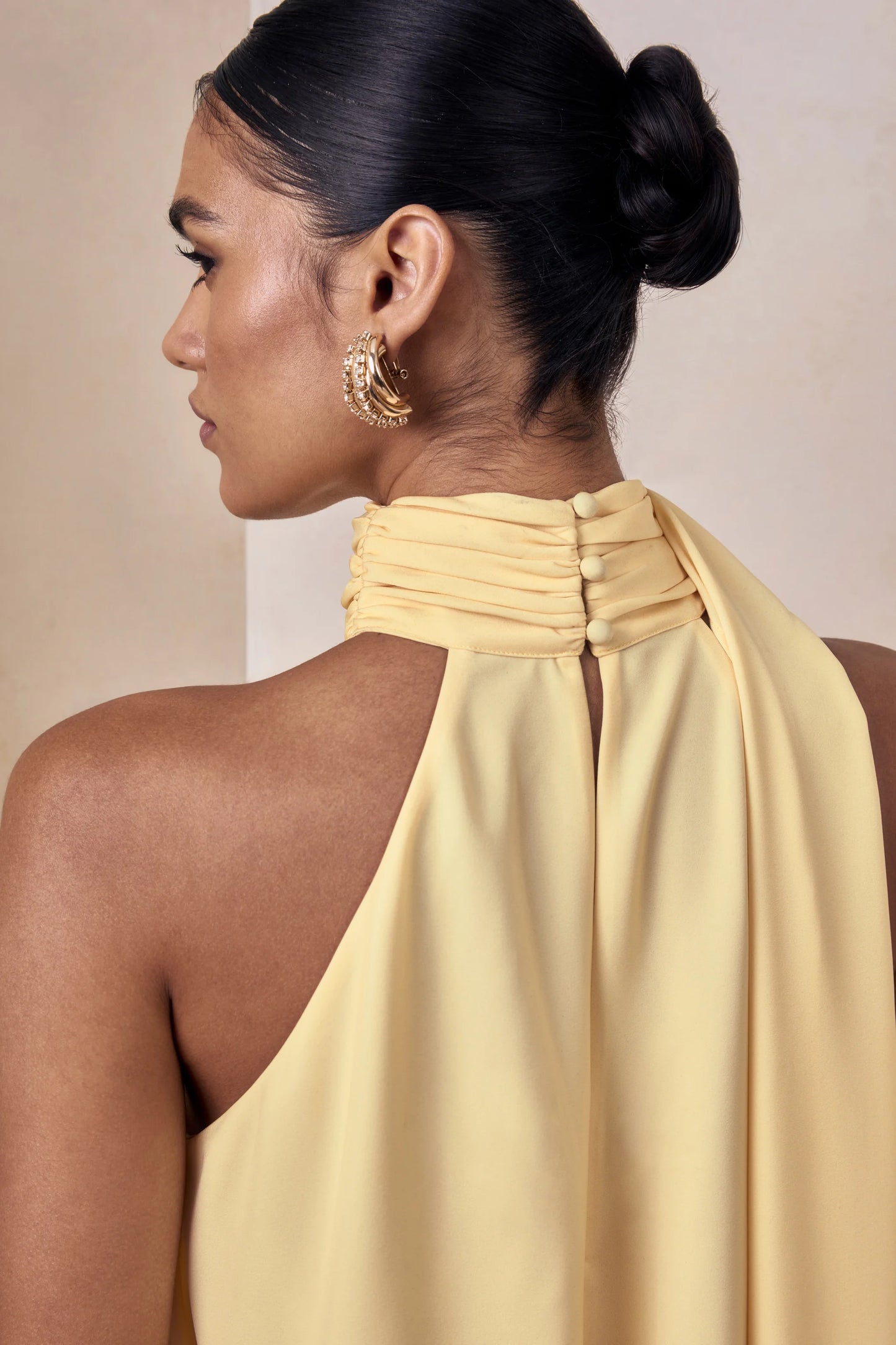 Sancelle Lemon Matte Satin Halter-Neck Top