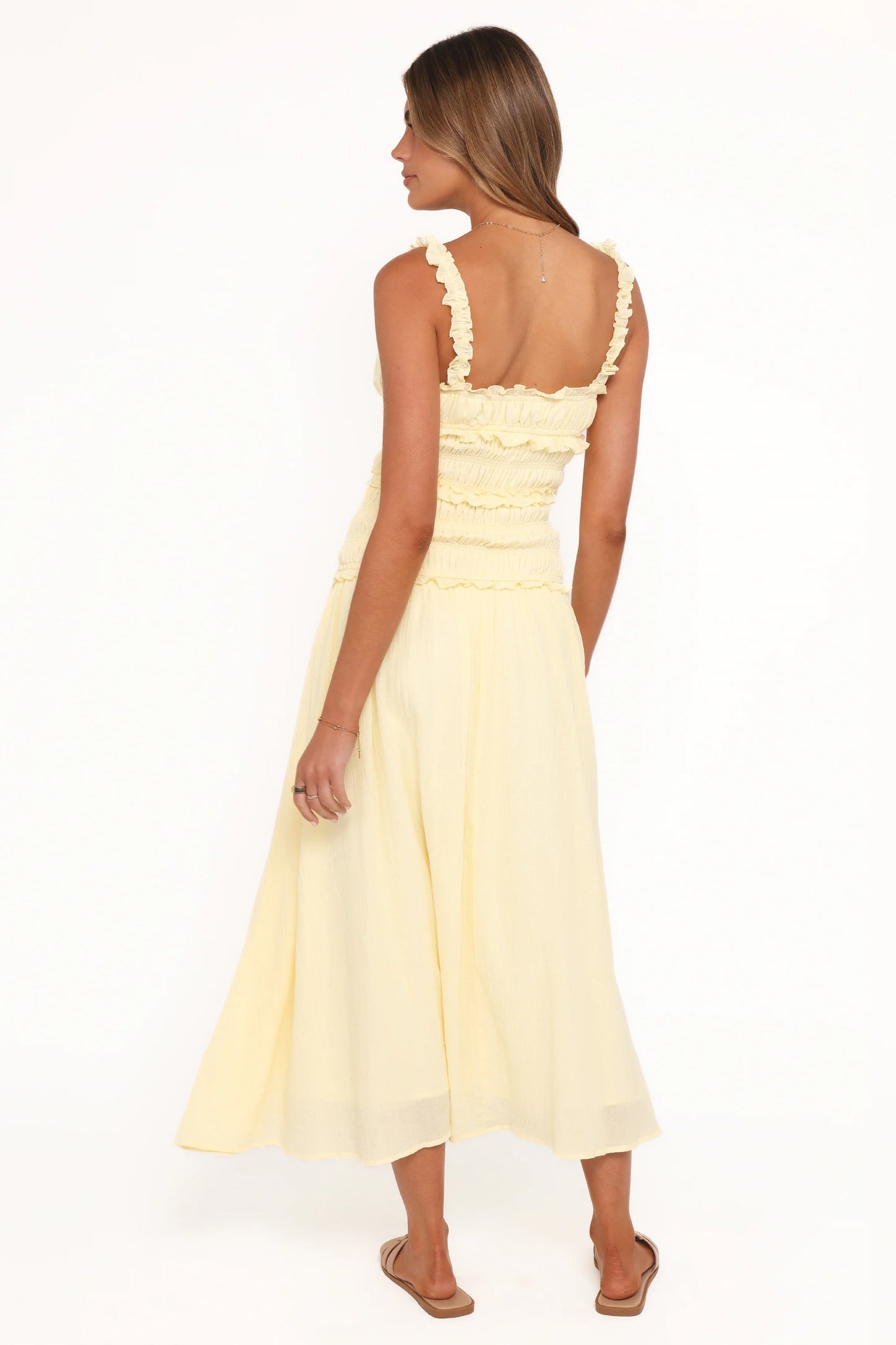 Enola Gather Midi Dress - Yellow