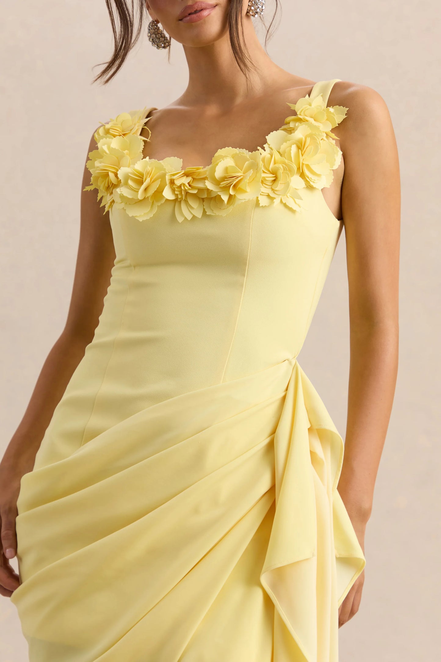 Letitia Lemon Scoop-Neck Embellished Wrap Midi Dress