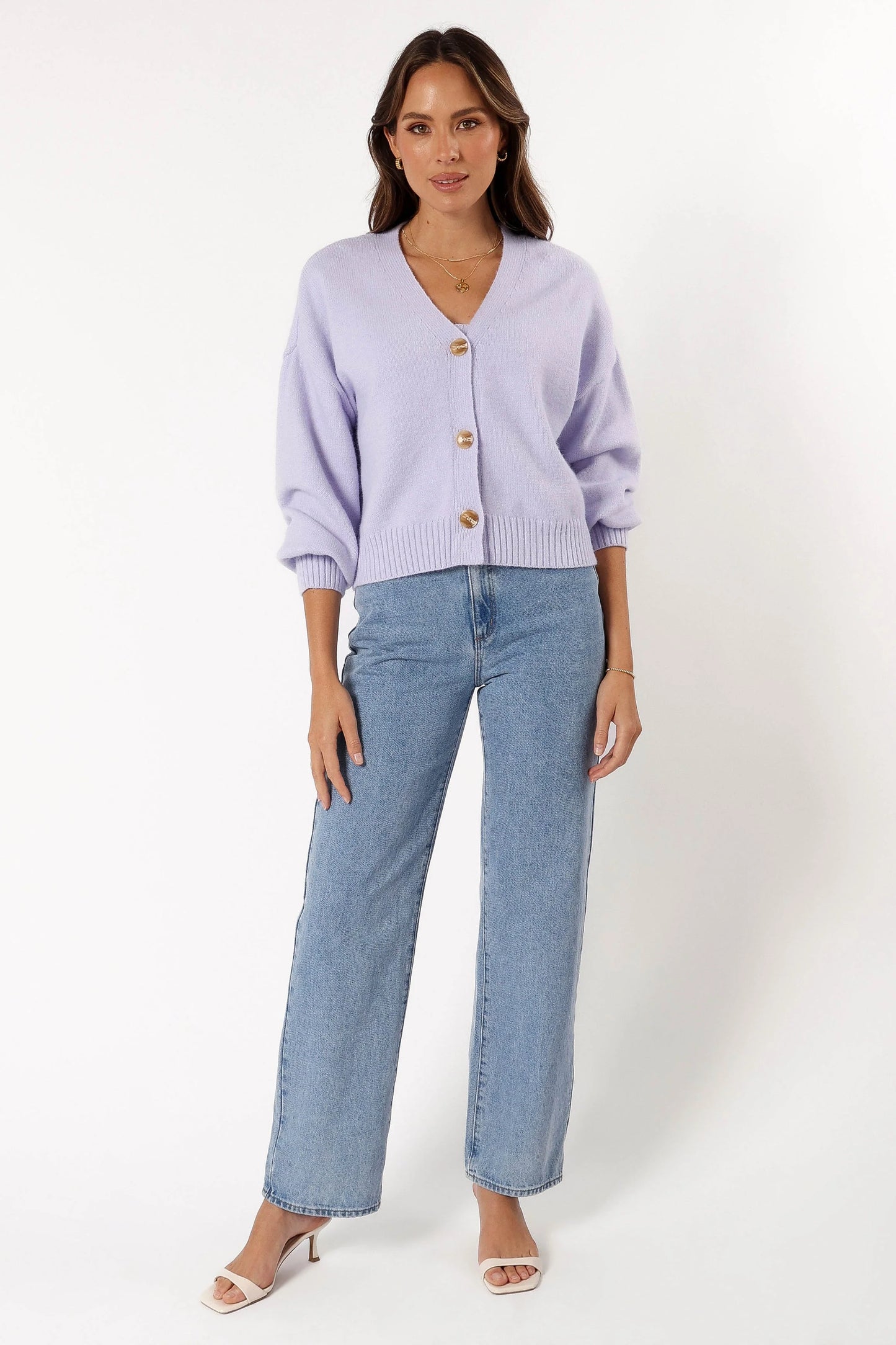 Isabel Button Front Cardigan - Lilac
