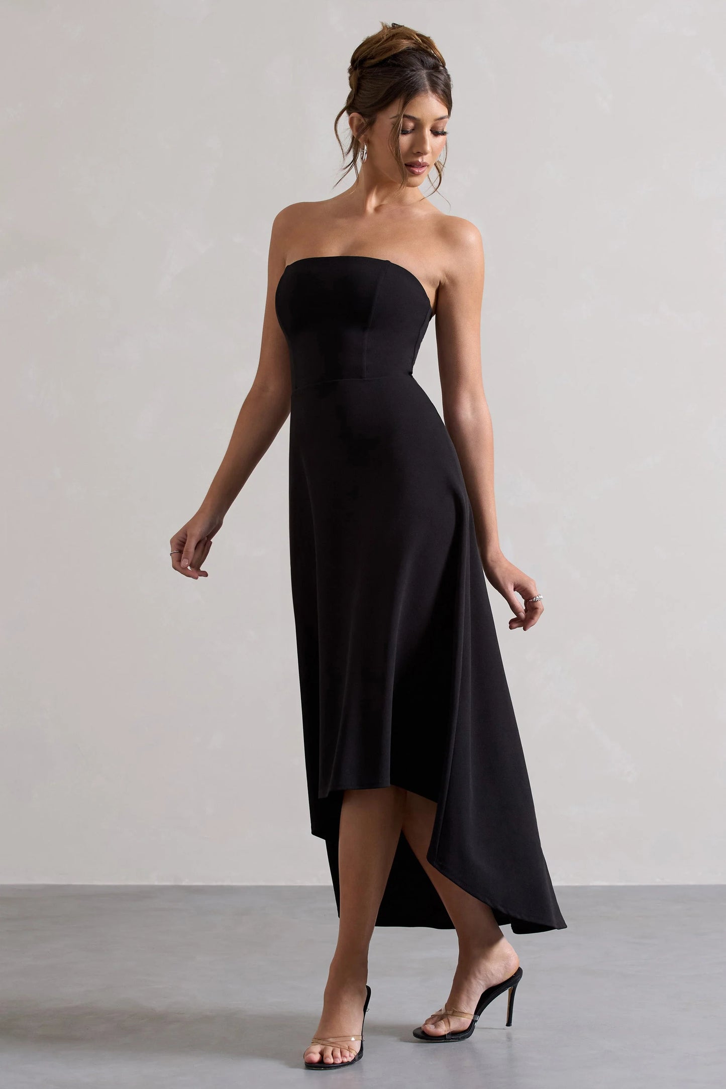 Ariela Black Bandeau High-Low Midi Dress