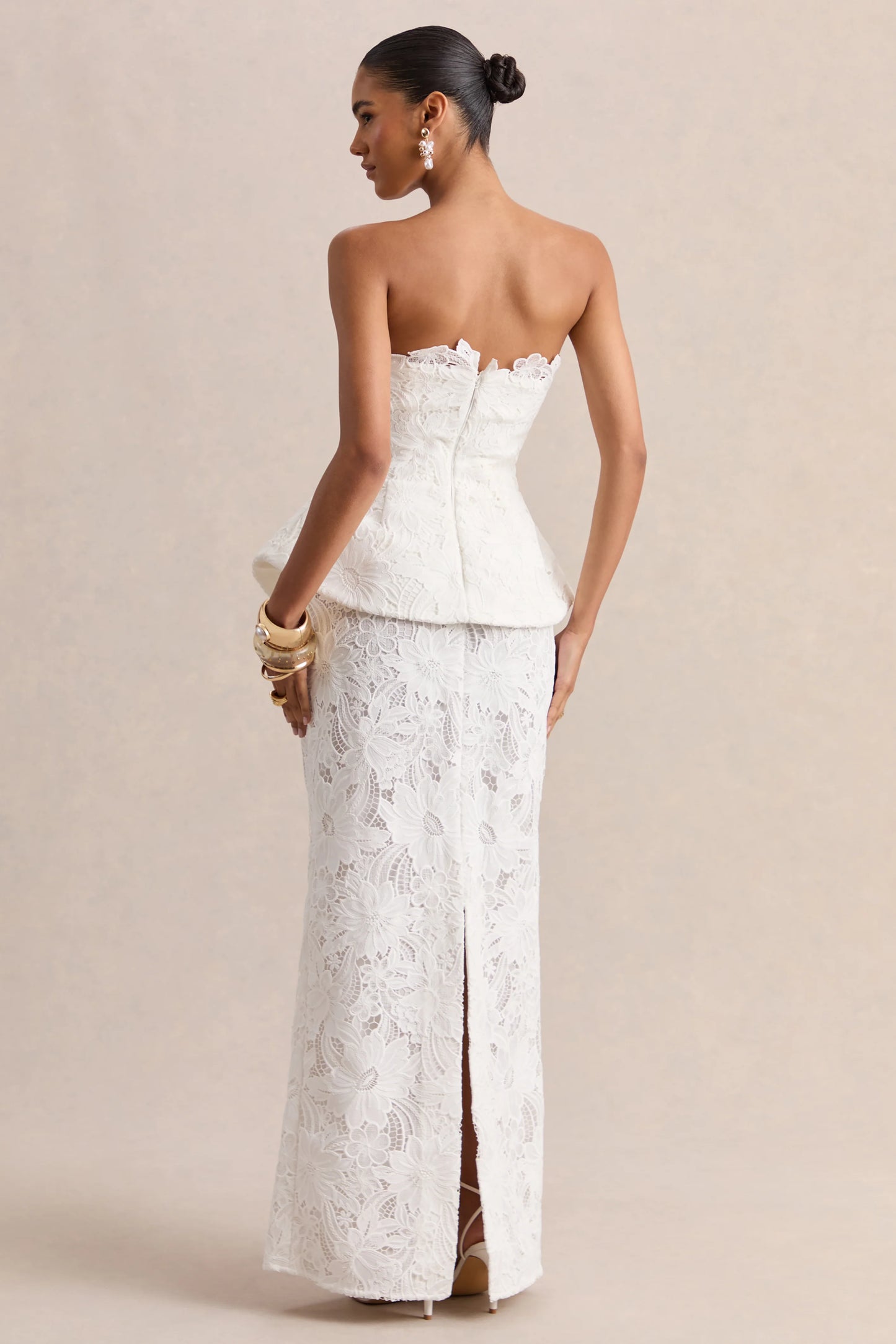 Delvine White Lace Bandeau Corset Maxi Dress